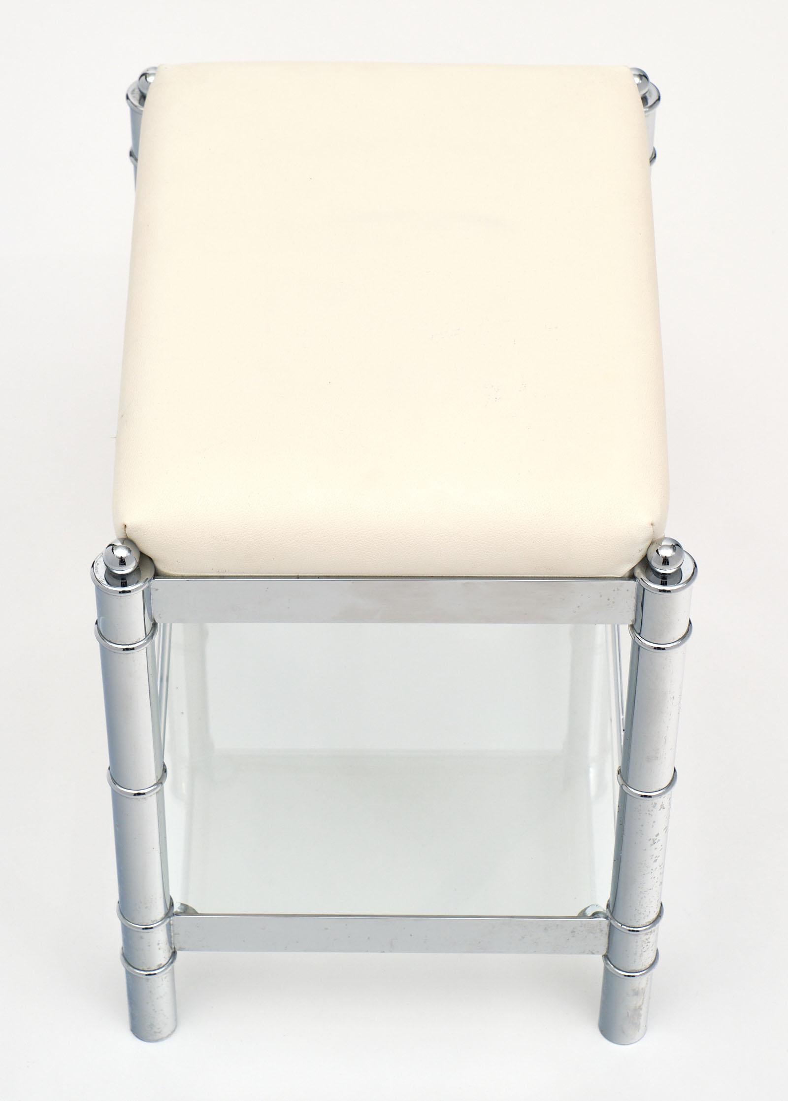 Upholstery Chrome Modernist Italian Stools For Sale