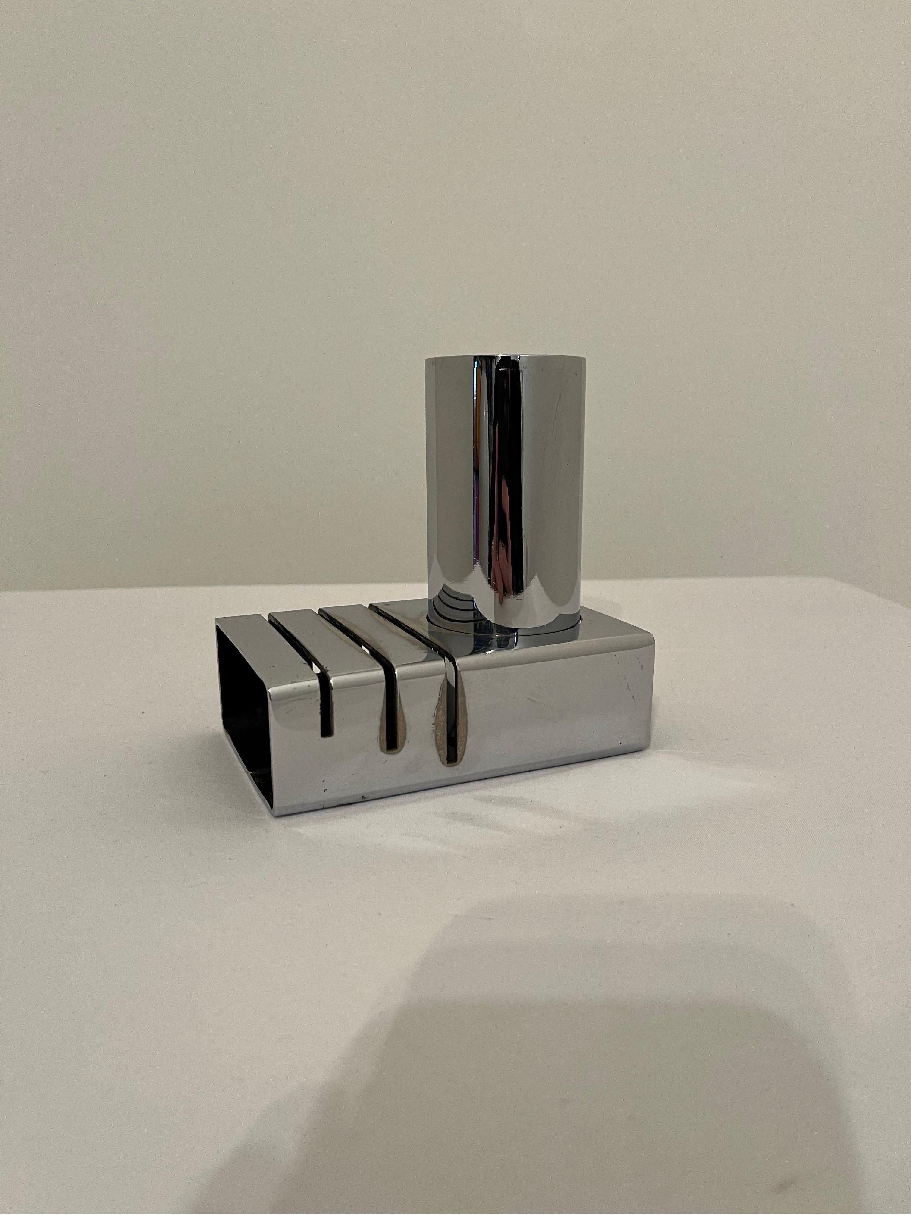 Mid-20th Century Chrome Modernist Space Age Desk Tidy / Holder - Italy c1960s For Sale