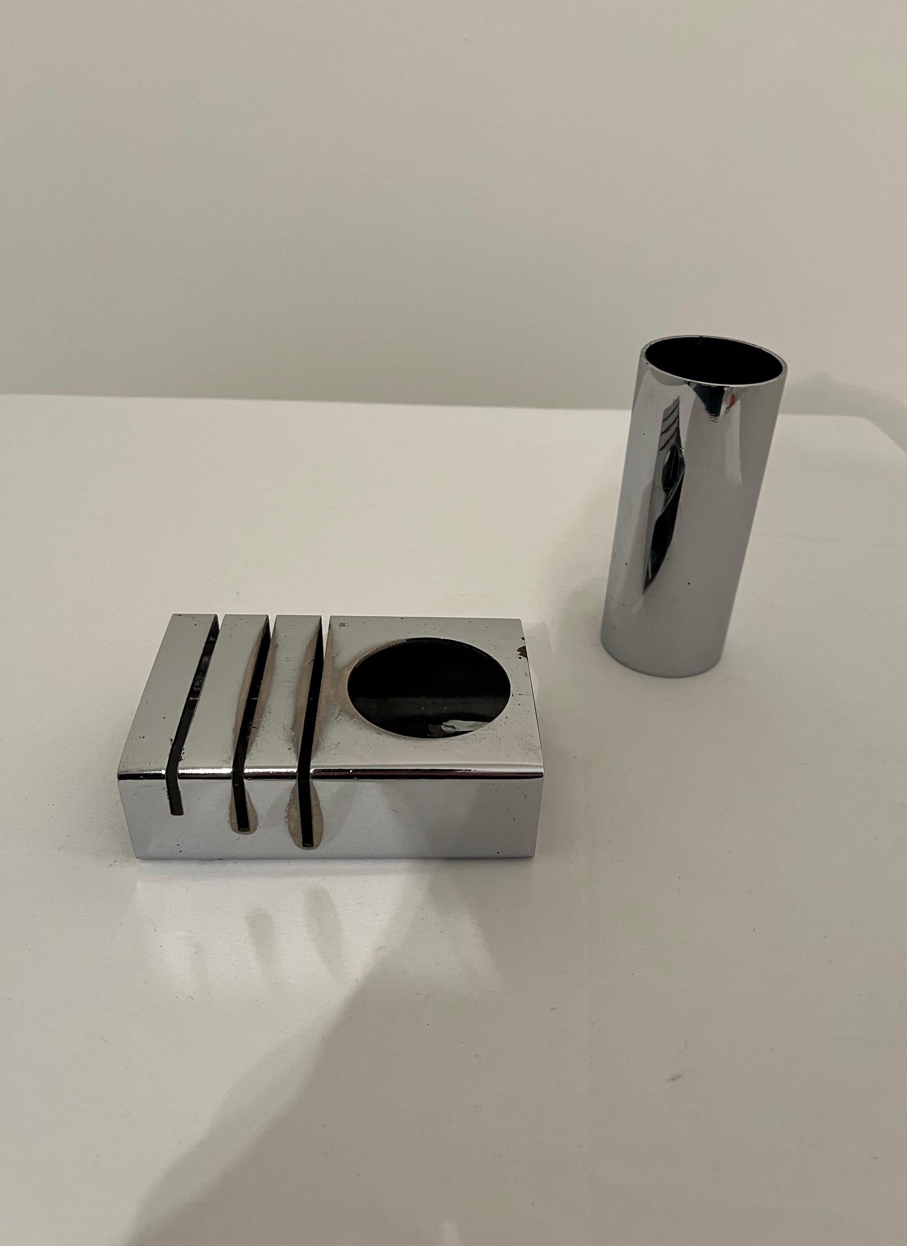 Chrome Modernist Space Age Desk Tidy / Holder - Italy c1960s For Sale 1