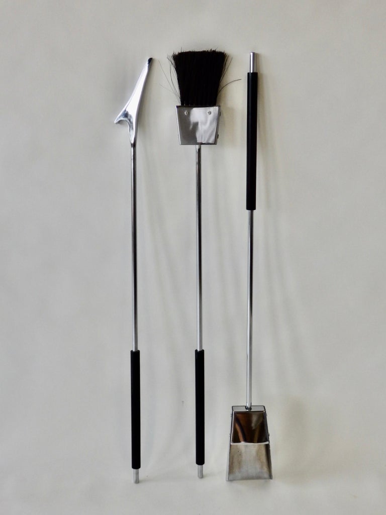 Chrome Mounted Lucite with Chrome Fireplace Tools by Alessandro Albrizzi For Sale 4