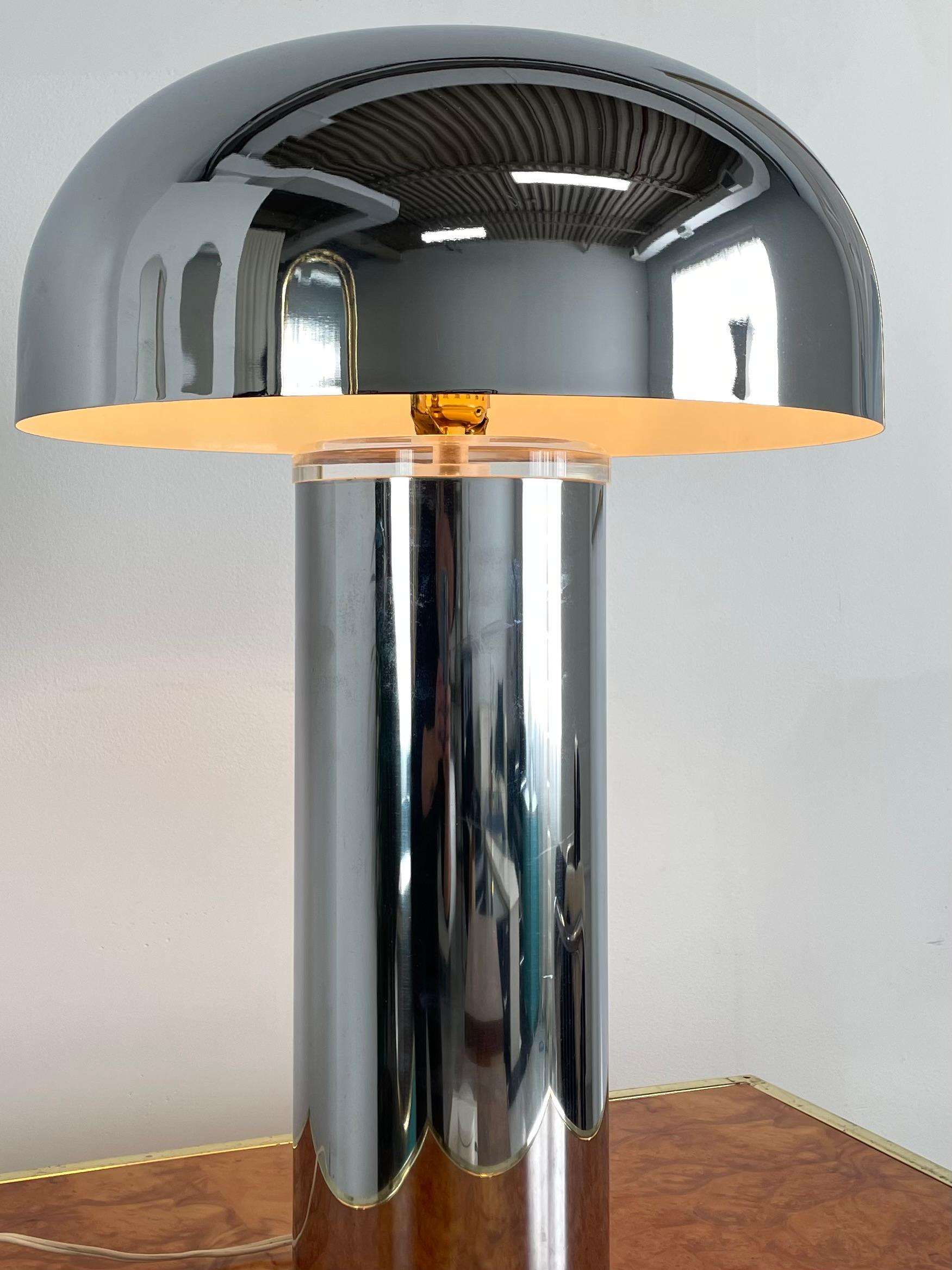 Post-Modern Chrome Mushroom Dome Table Lamp  For Sale