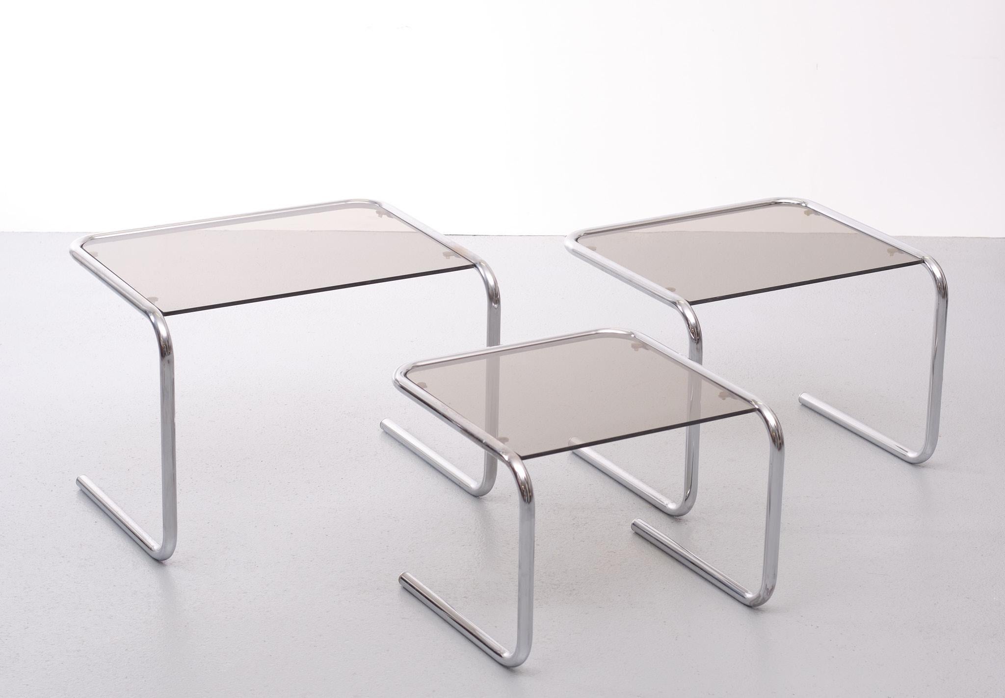 Smoked Glass Chrome Nesting Tables 1970s Holland