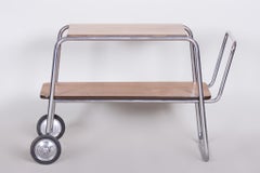 Chrome Oak Bauhaus Trolley, Completely Restored, Halabala, UP Zavody, 1930s