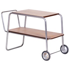 Chrome Oak Bauhaus Trolley, Completely Restored, Halabala, UP Zavody, 1930s