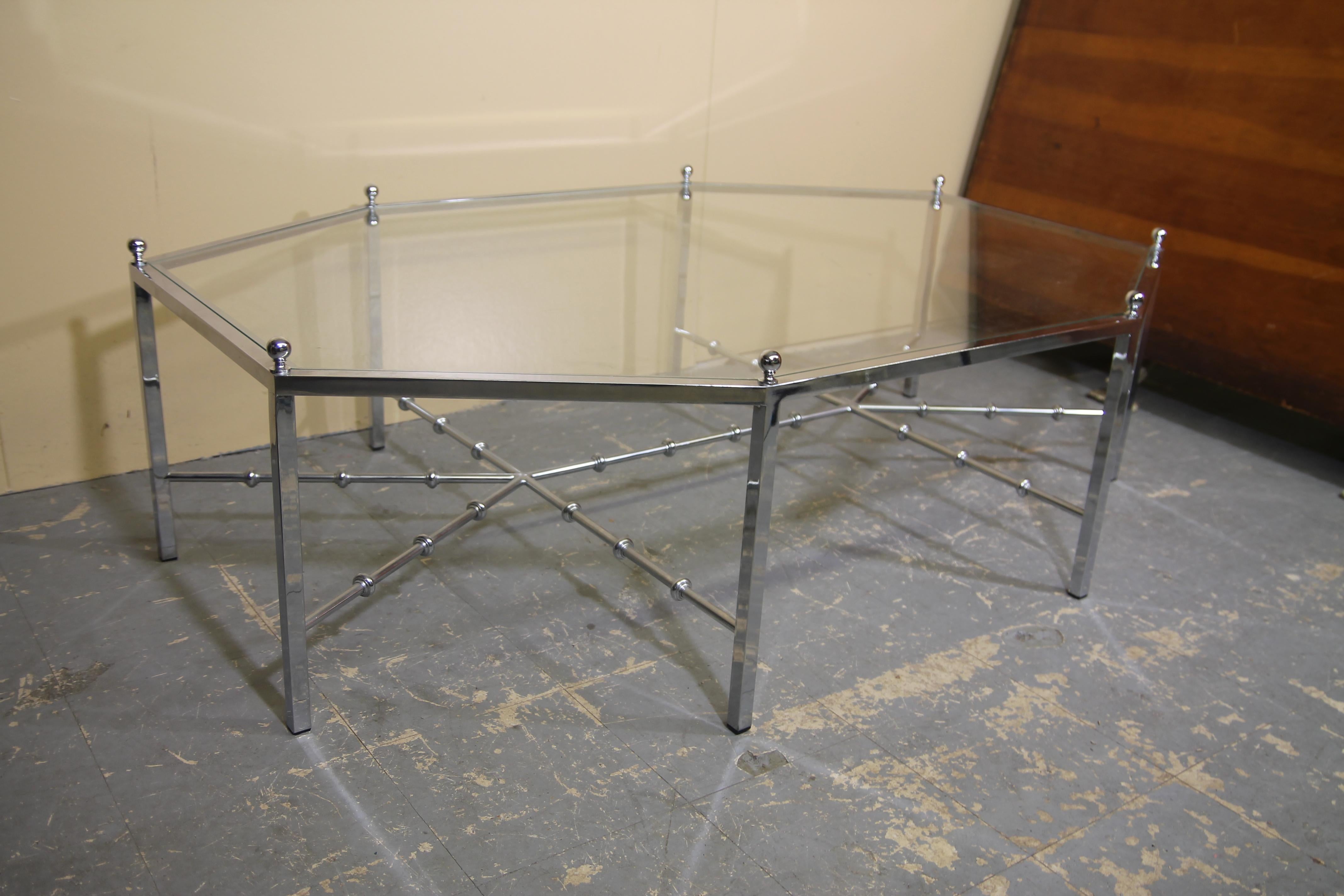 French Chrome Octogonal Coffee Table by Maison Jansen For Sale