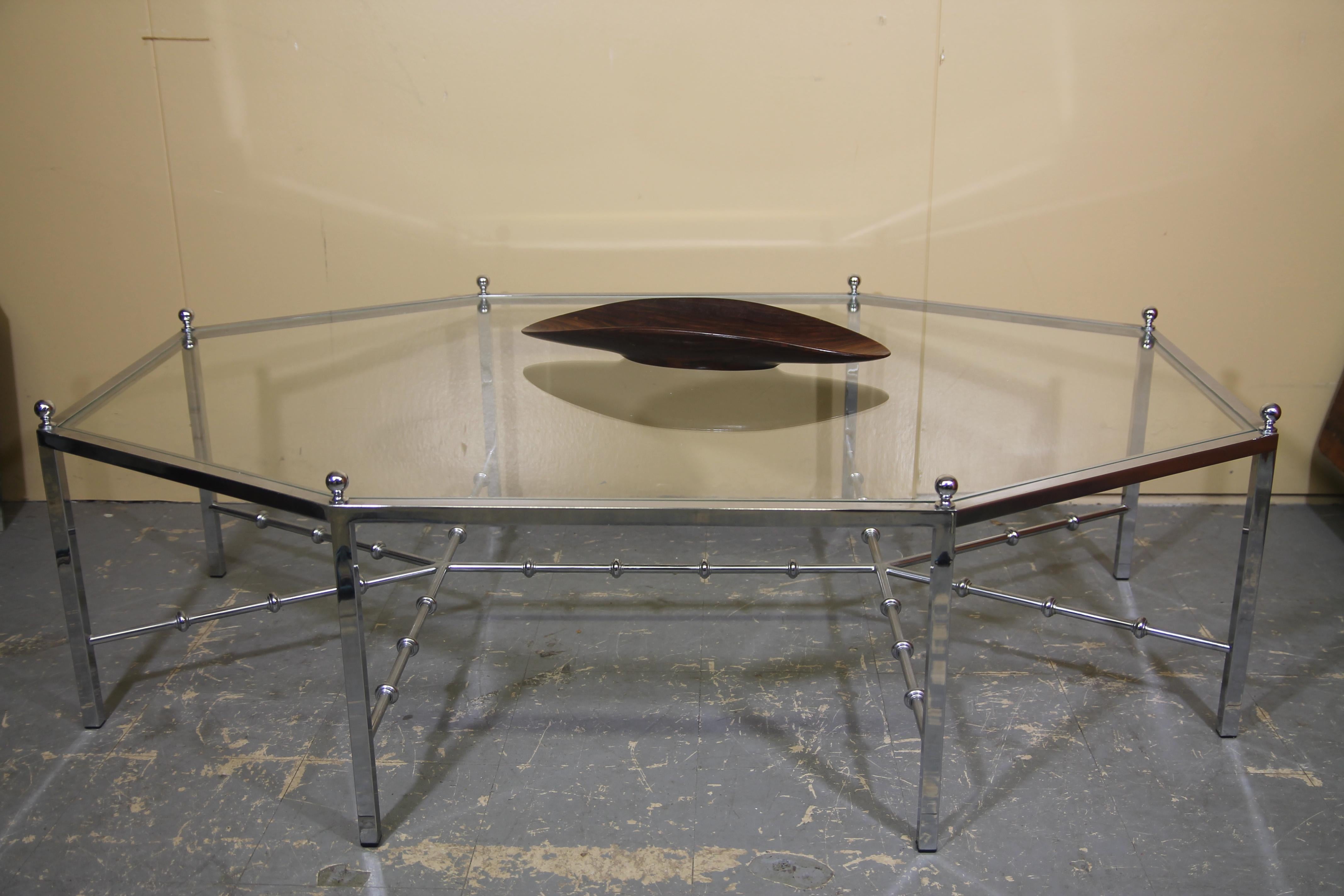 Chrome Octogonal Coffee Table by Maison Jansen In Good Condition For Sale In Asbury Park, NJ