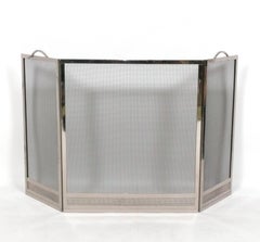 Chrome or Nickel Fire Tools and Fire Screen Mid Century Modern
