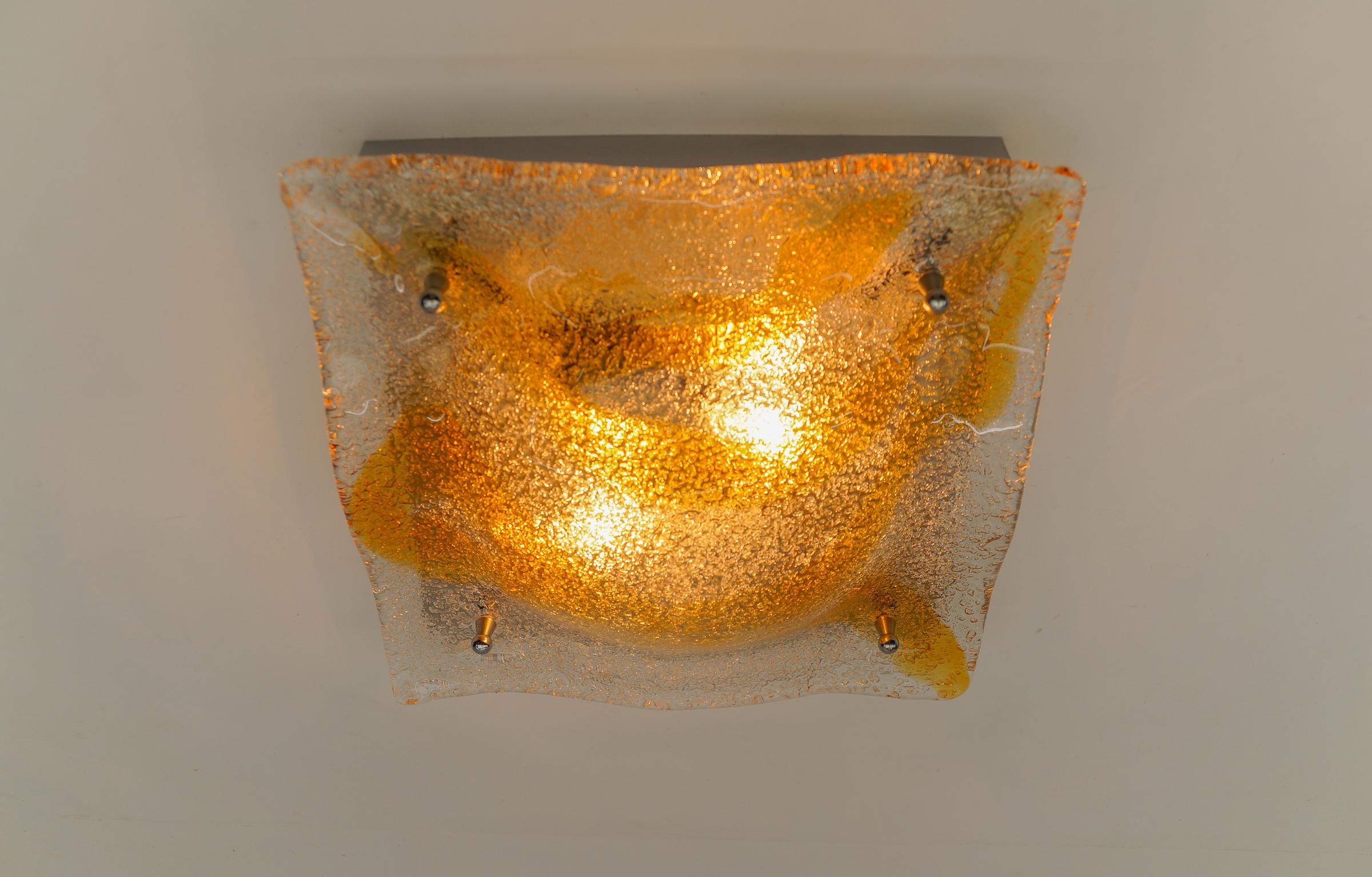 Orange Murano Glass Flush Mount Sconces, Italy, 1960s

The wall lamps come with 1 x E14 / E15 Edison screw fit bulb holder, is wired and in working condition. It runs both on 110/230 Volt. Delivery without bulb.

Our lamps are checked, cleaned and