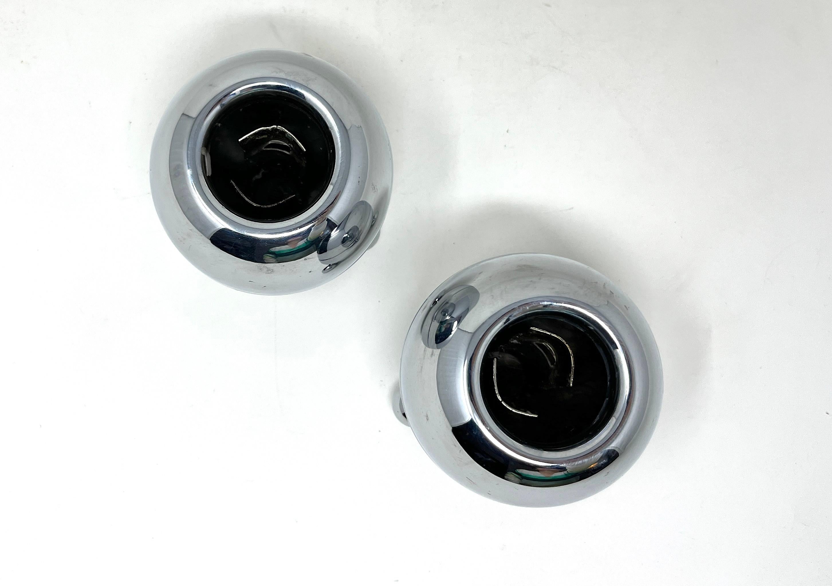 American Chrome Orb Atomic Age Starlite Candle Holders, Pair, Midcentury Modern For Sale