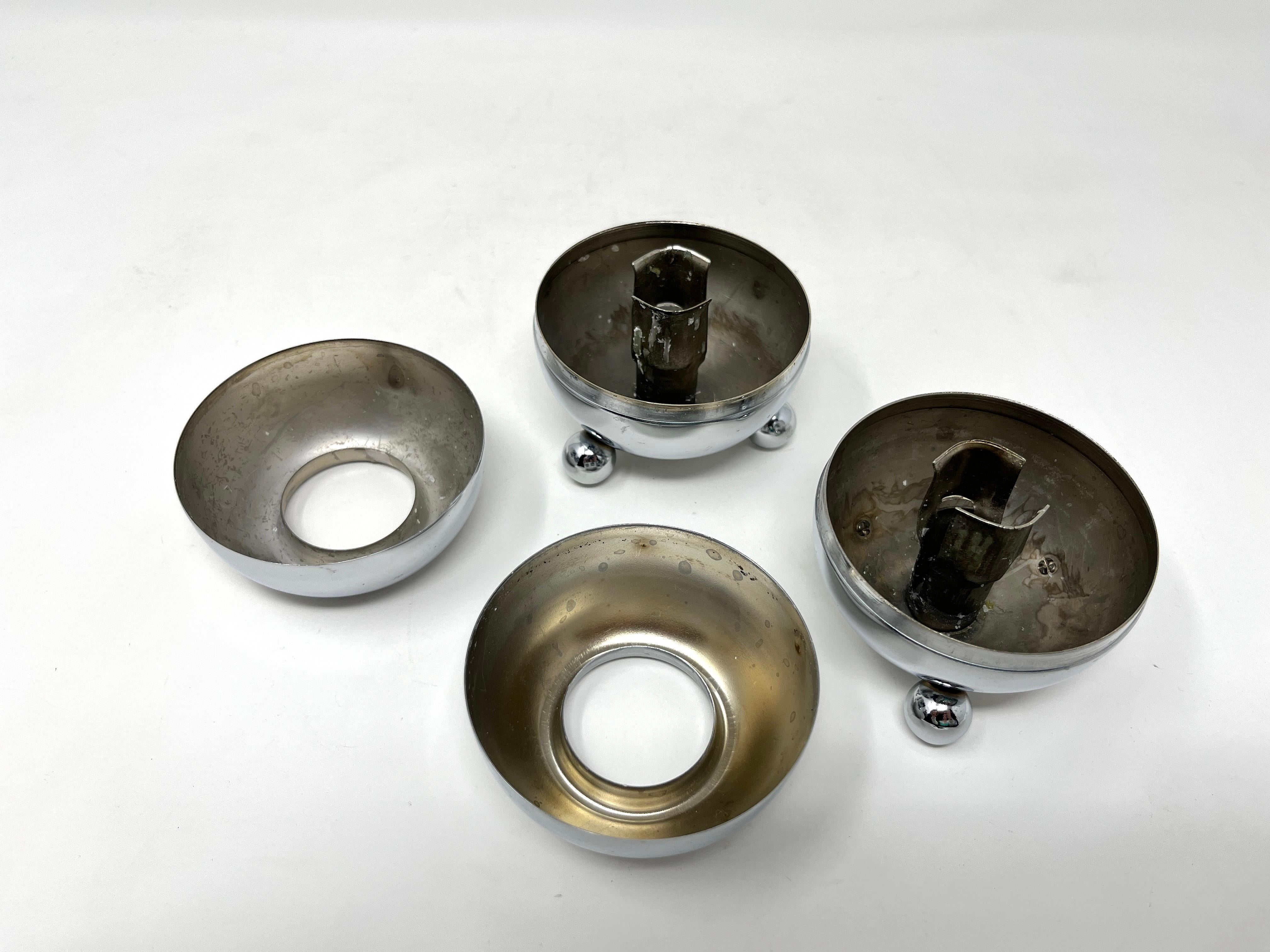Chrome Orb Atomic Age Starlite Candle Holders, Pair, Midcentury Modern In Good Condition For Sale In Chicago, IL
