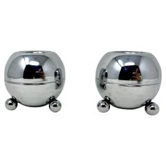 Chrome Orb Atomic Age Starlite Candle Holders, Pair, Midcentury Modern