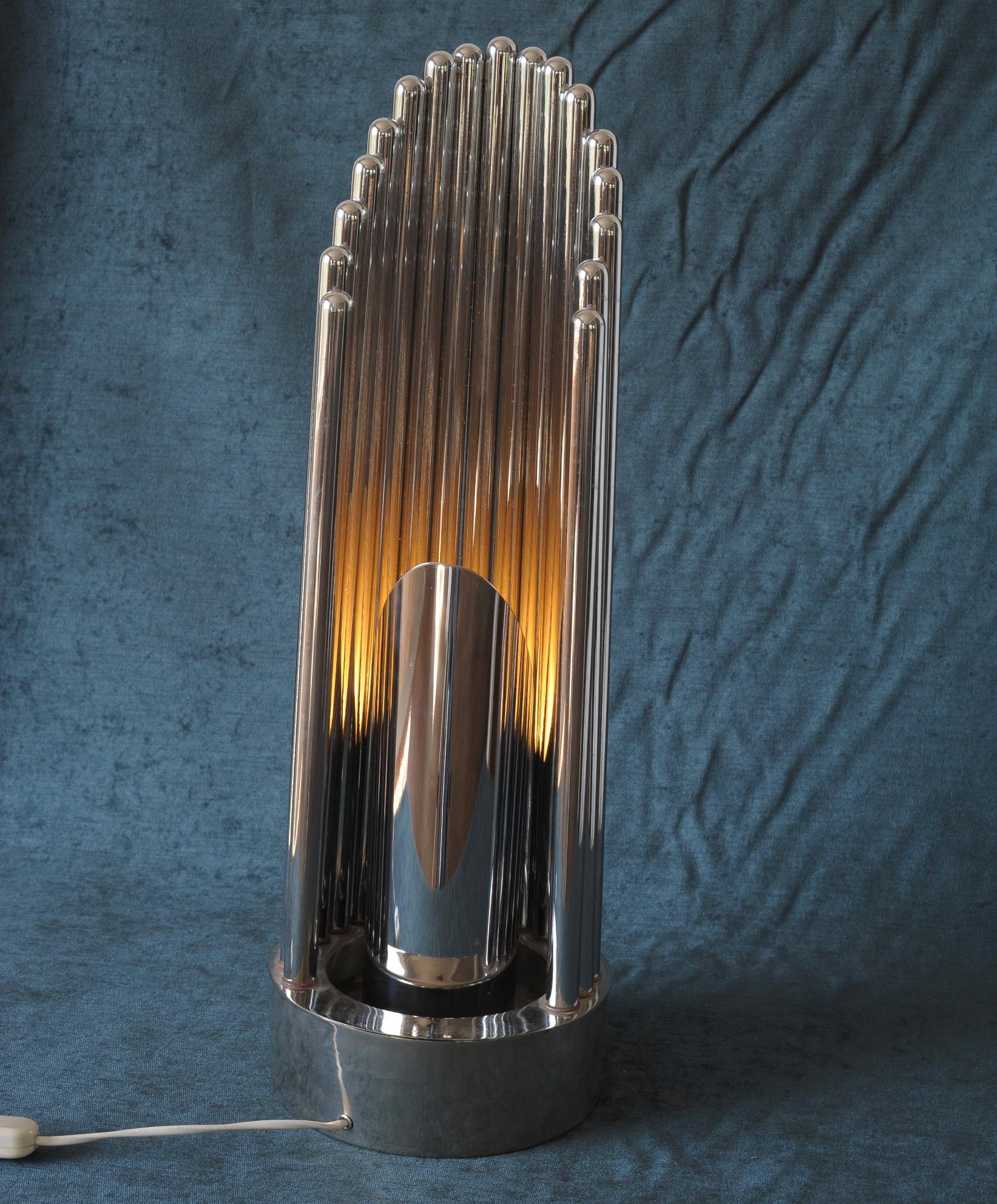 Mid-Century Modern Chrome Organ Pipe Table Lamp by Guzzini, Italy, 1970s For Sale