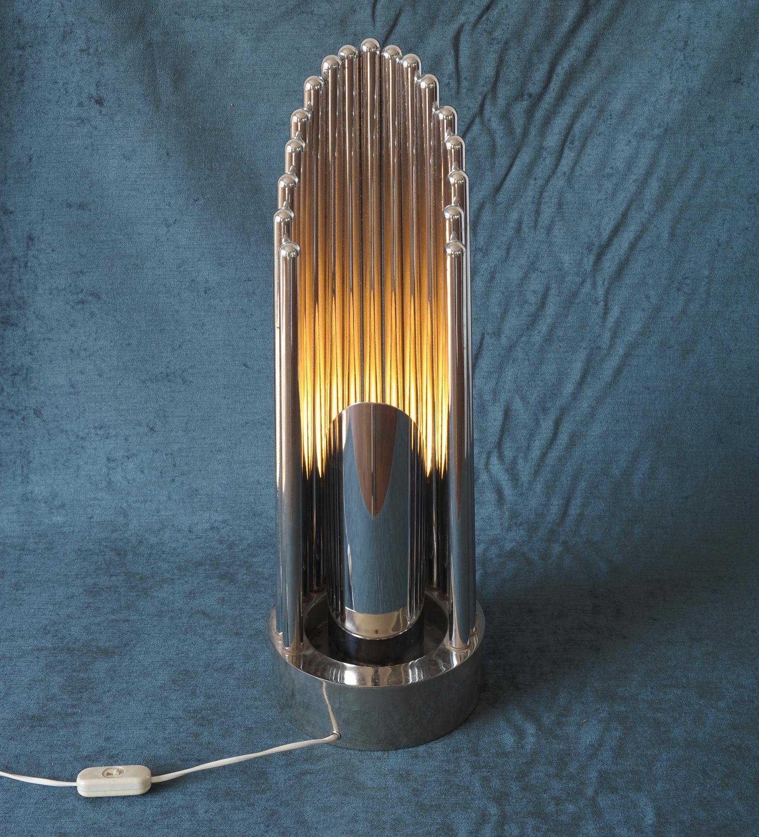 Italian Chrome Organ Pipe Table Lamp by Guzzini, Italy, 1970s For Sale