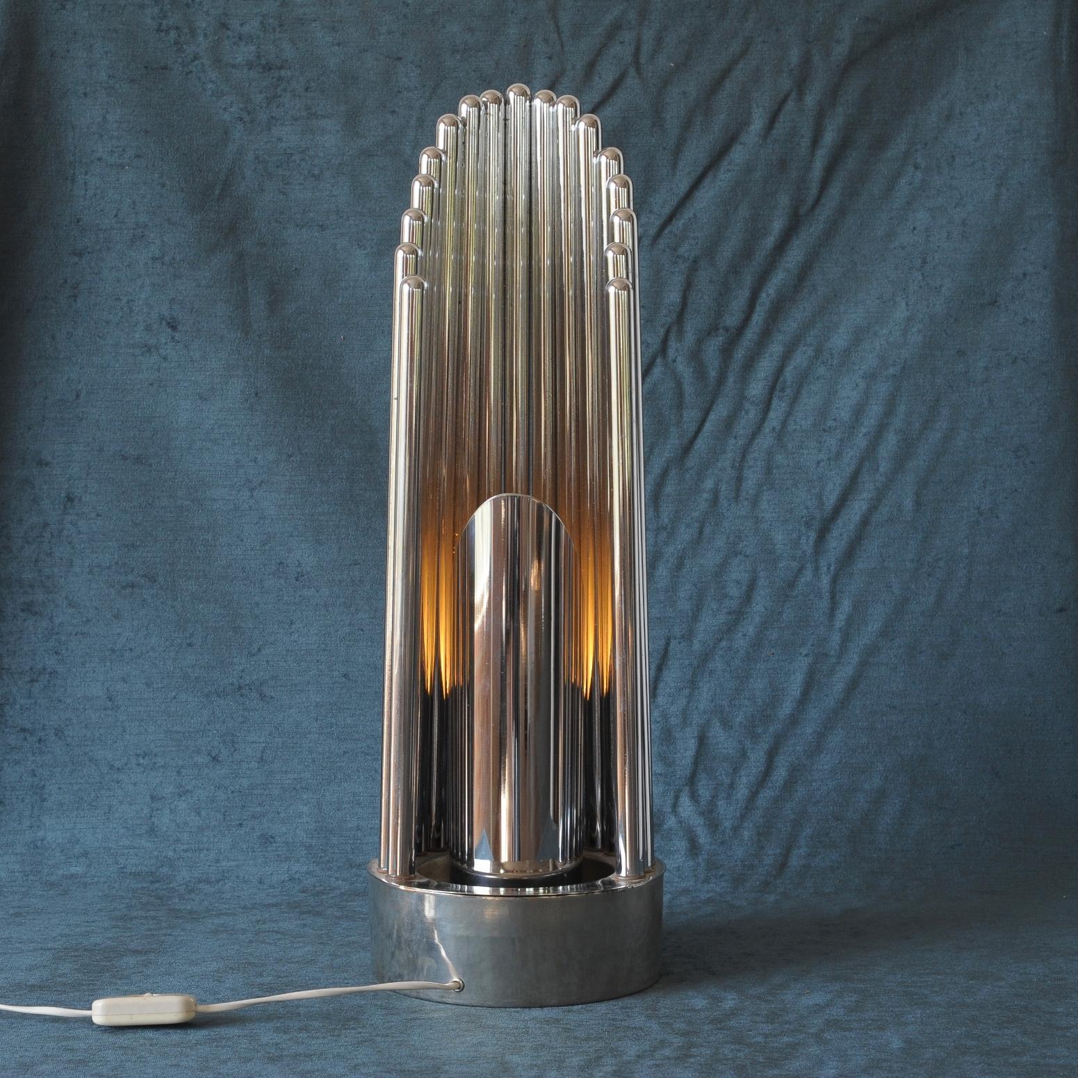 Plated Chrome Organ Pipe Table Lamp by Guzzini, Italy, 1970s For Sale