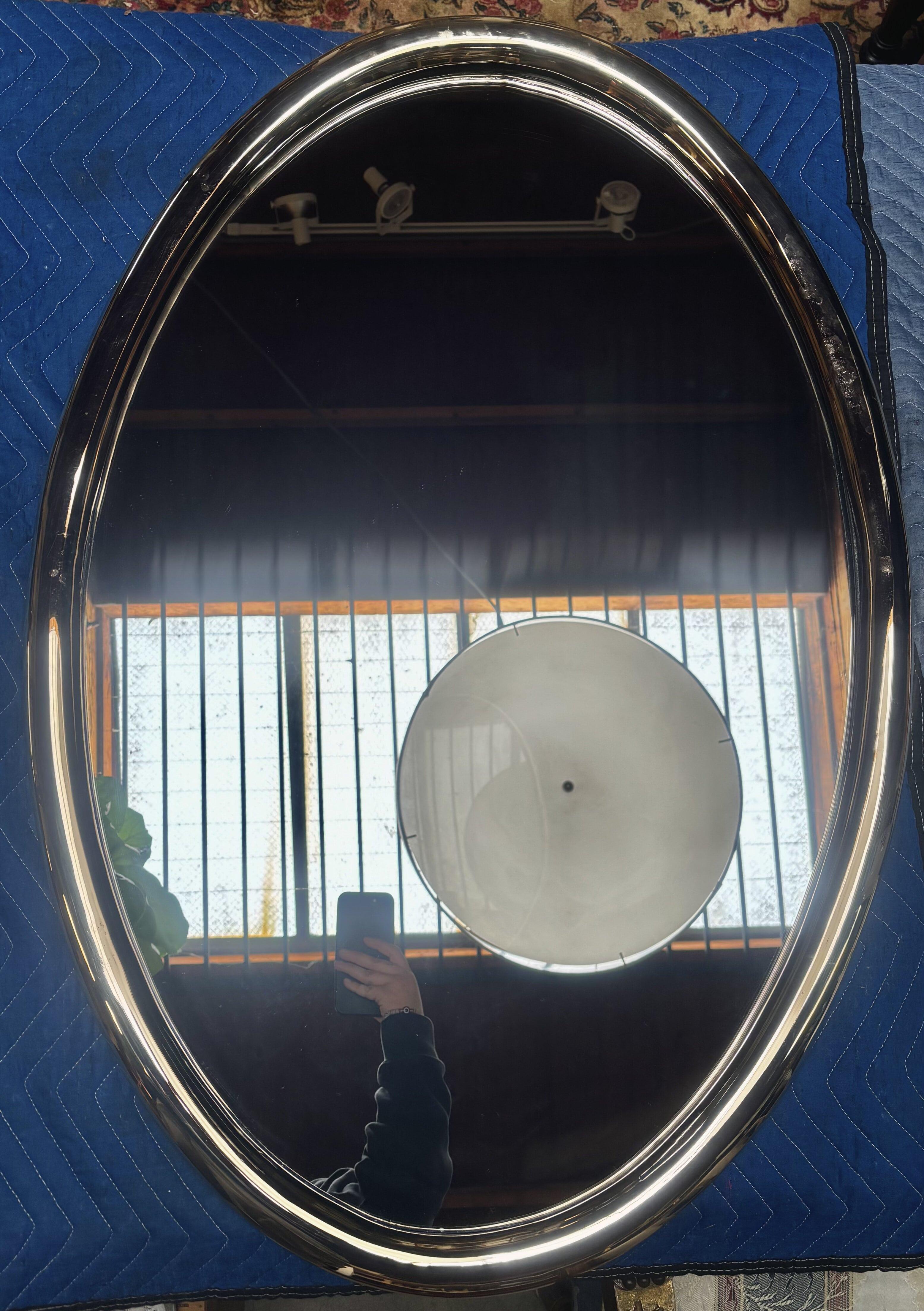 American Chrome Oval Mirror For Sale
