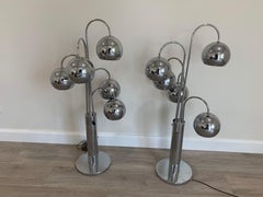 Chrome Pair of 5 Arms Eyeball Table Lamps by Robert Sonneman