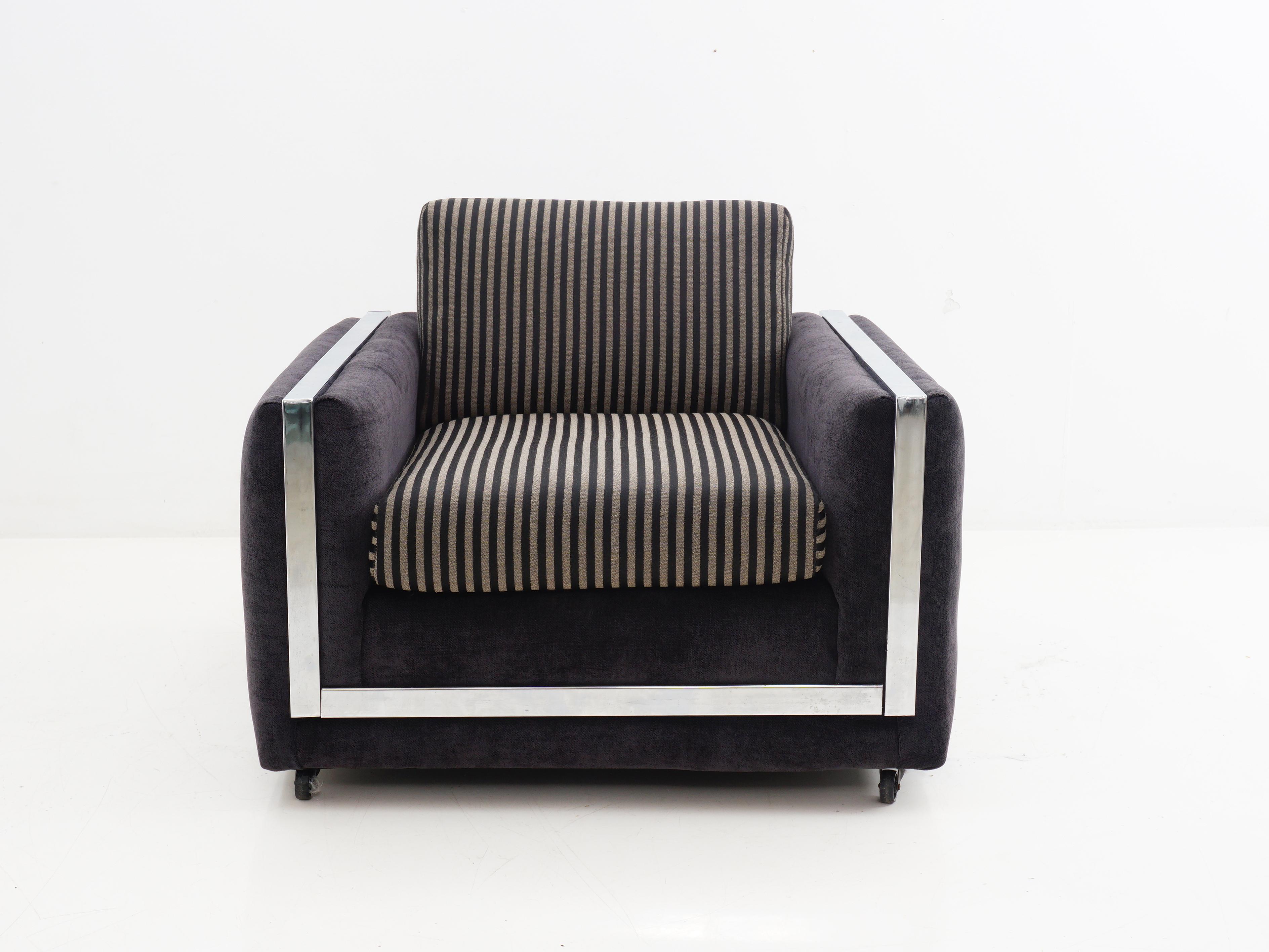Get ready to lounge like it's 1970 in our chrome club chair, a masterpiece attributed to the design prowess of Milo Baughman. With unmatched comfort and chrome detailing that's sleeker than a disco dance move, this chair is your ticket to retro