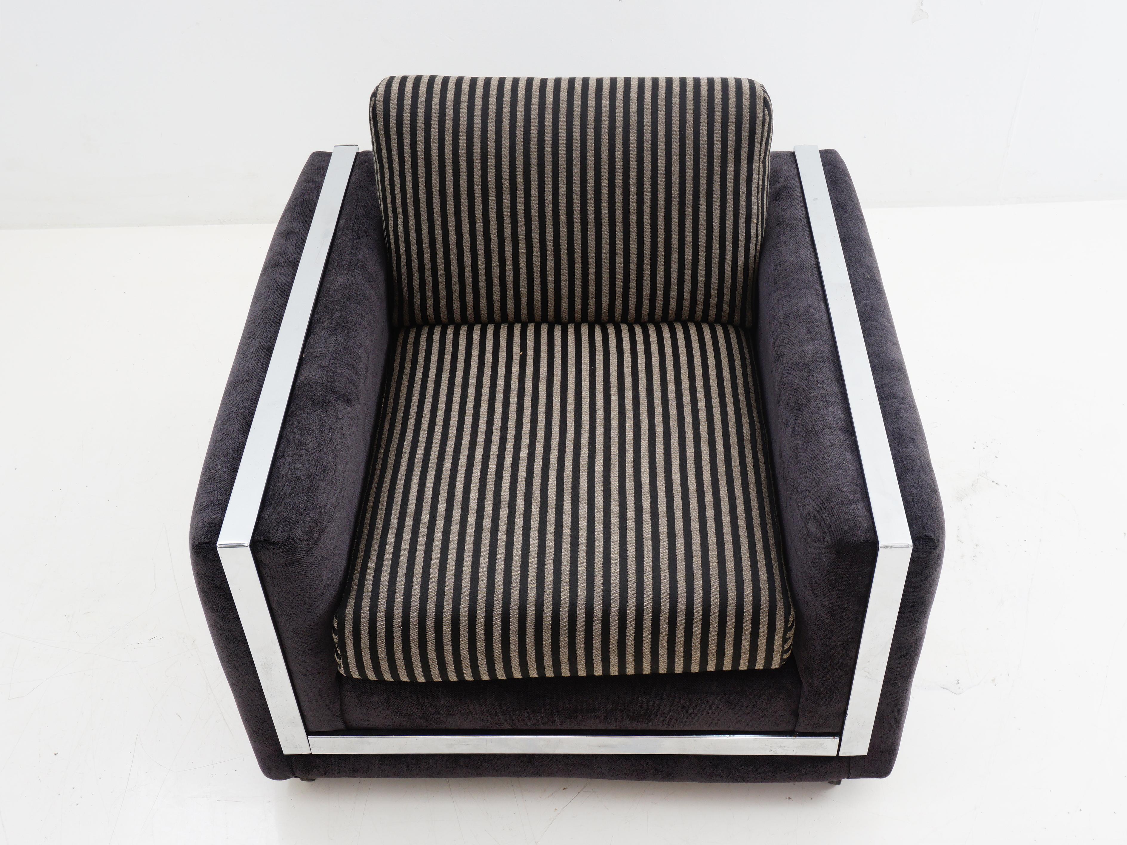Mid-Century Modern Chrome Paneled Club Chair, 1970s For Sale