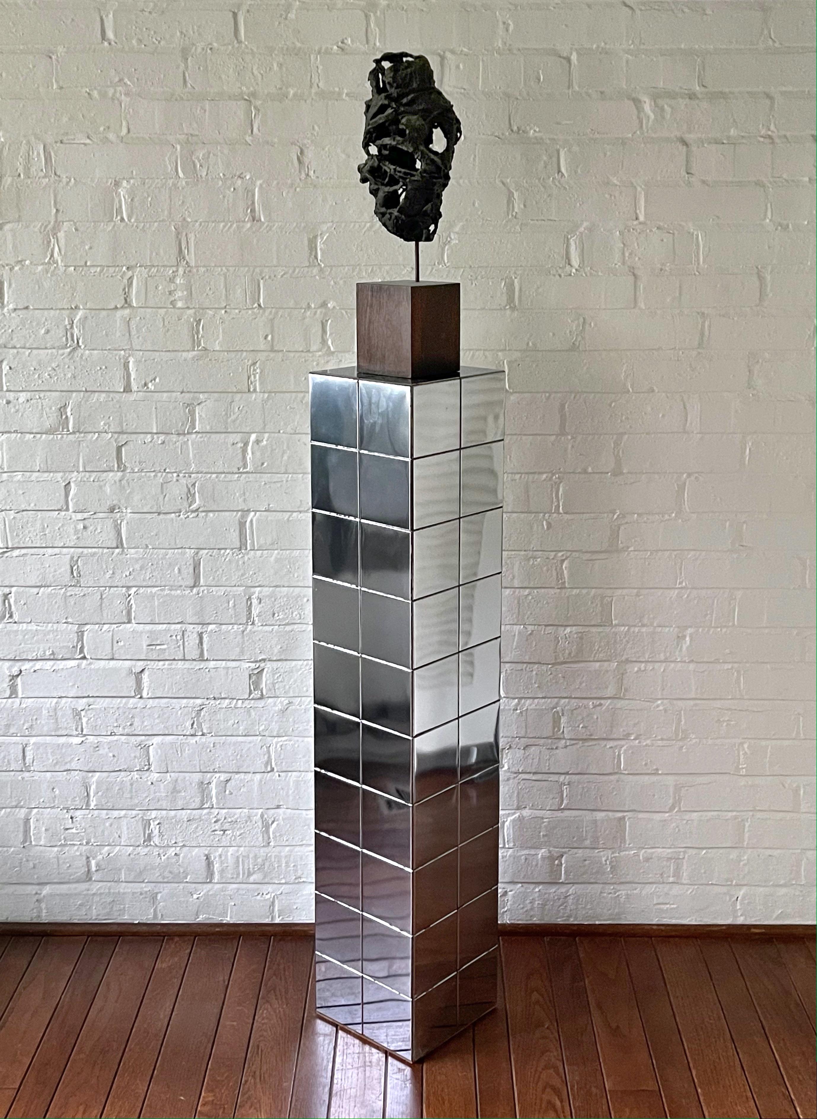 Chrome Patchwork Pedestal in the Manner of Paul Evans im Zustand „Gut“ im Angebot in Highland, IN