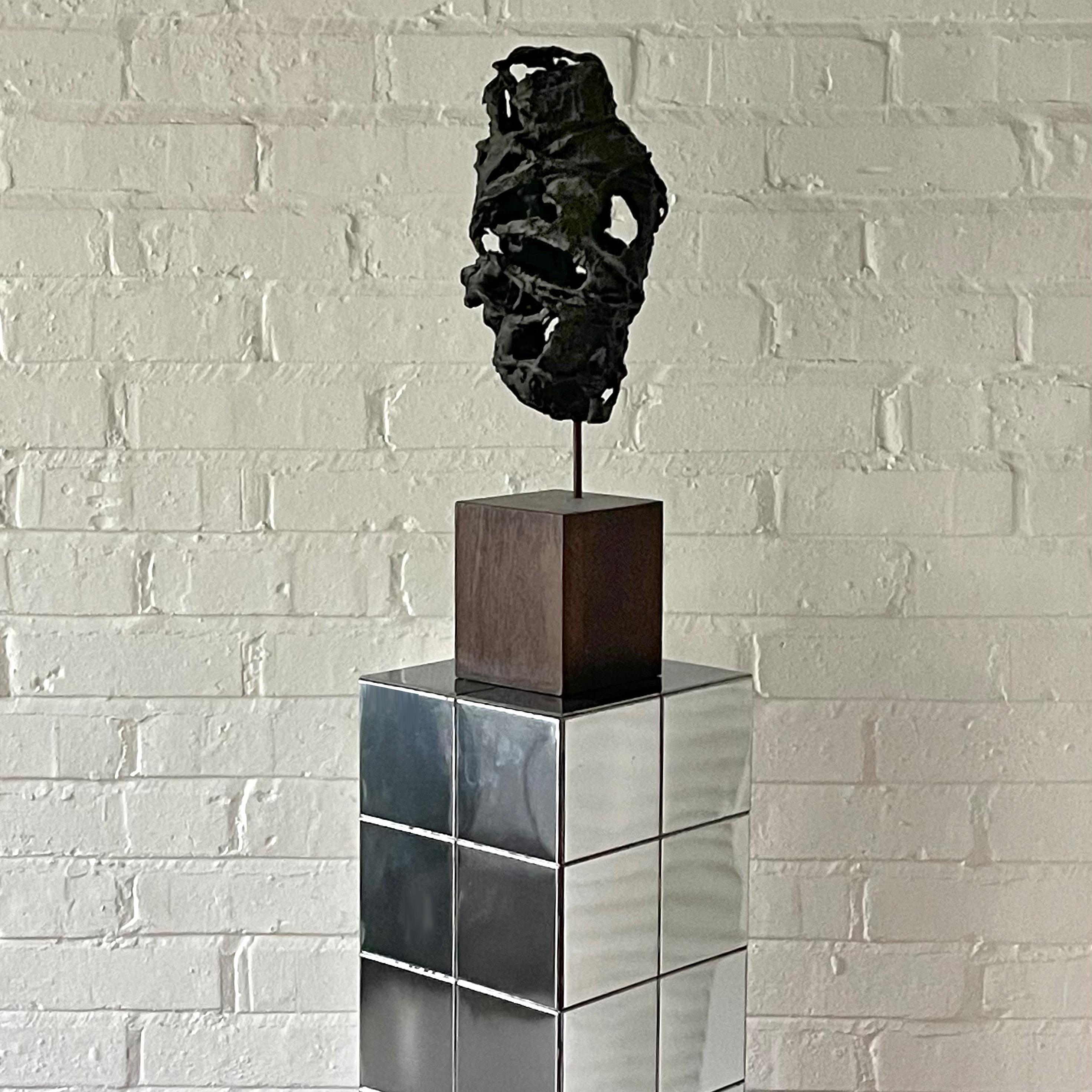 Chrome Patchwork Pedestal in the Manner of Paul Evans (Ende des 20. Jahrhunderts) im Angebot