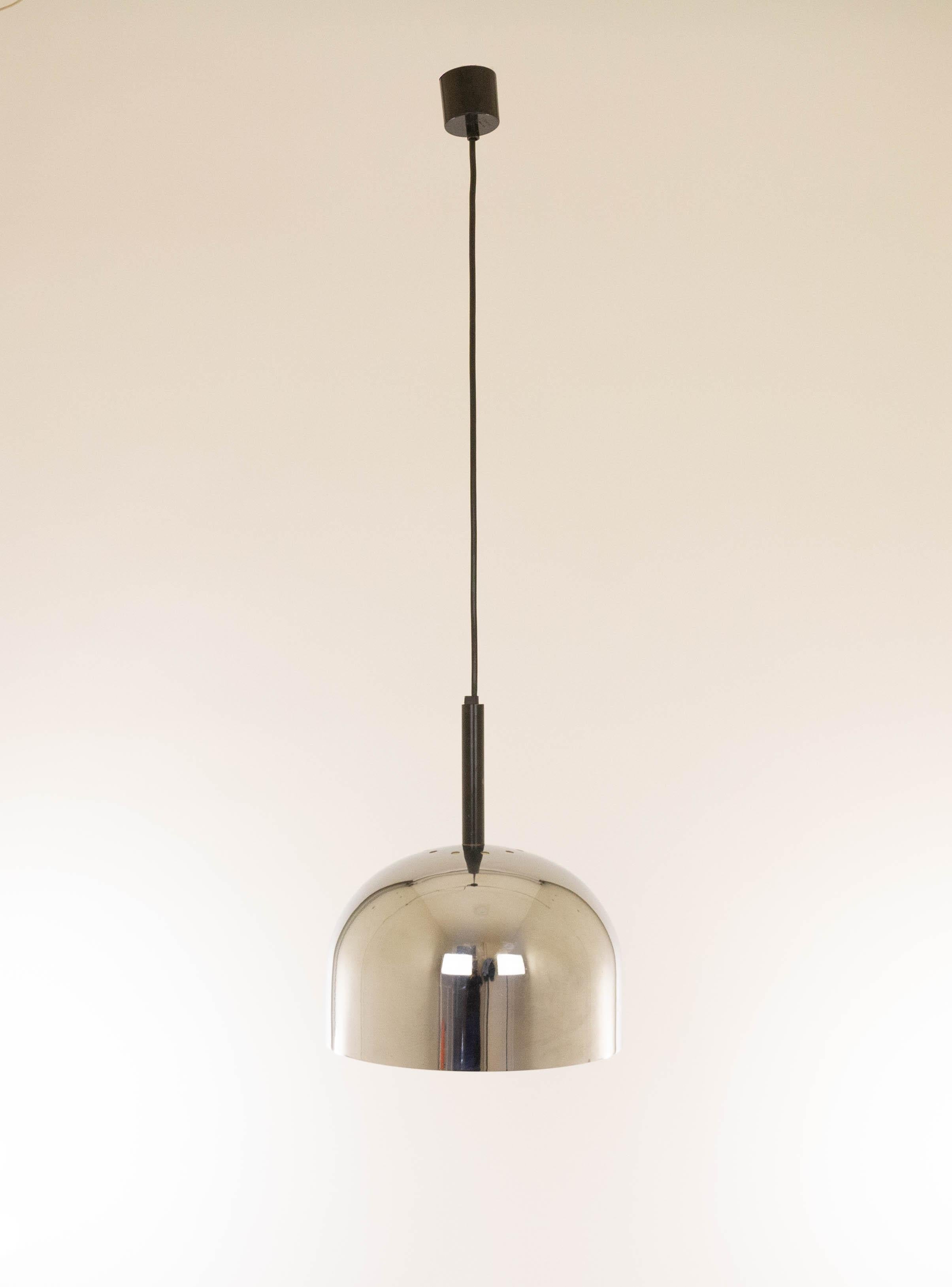 Mid-Century Modern Chrome pendant by Gae Aulenti and Livio Castiglioni for Stilnovo, 1970s For Sale