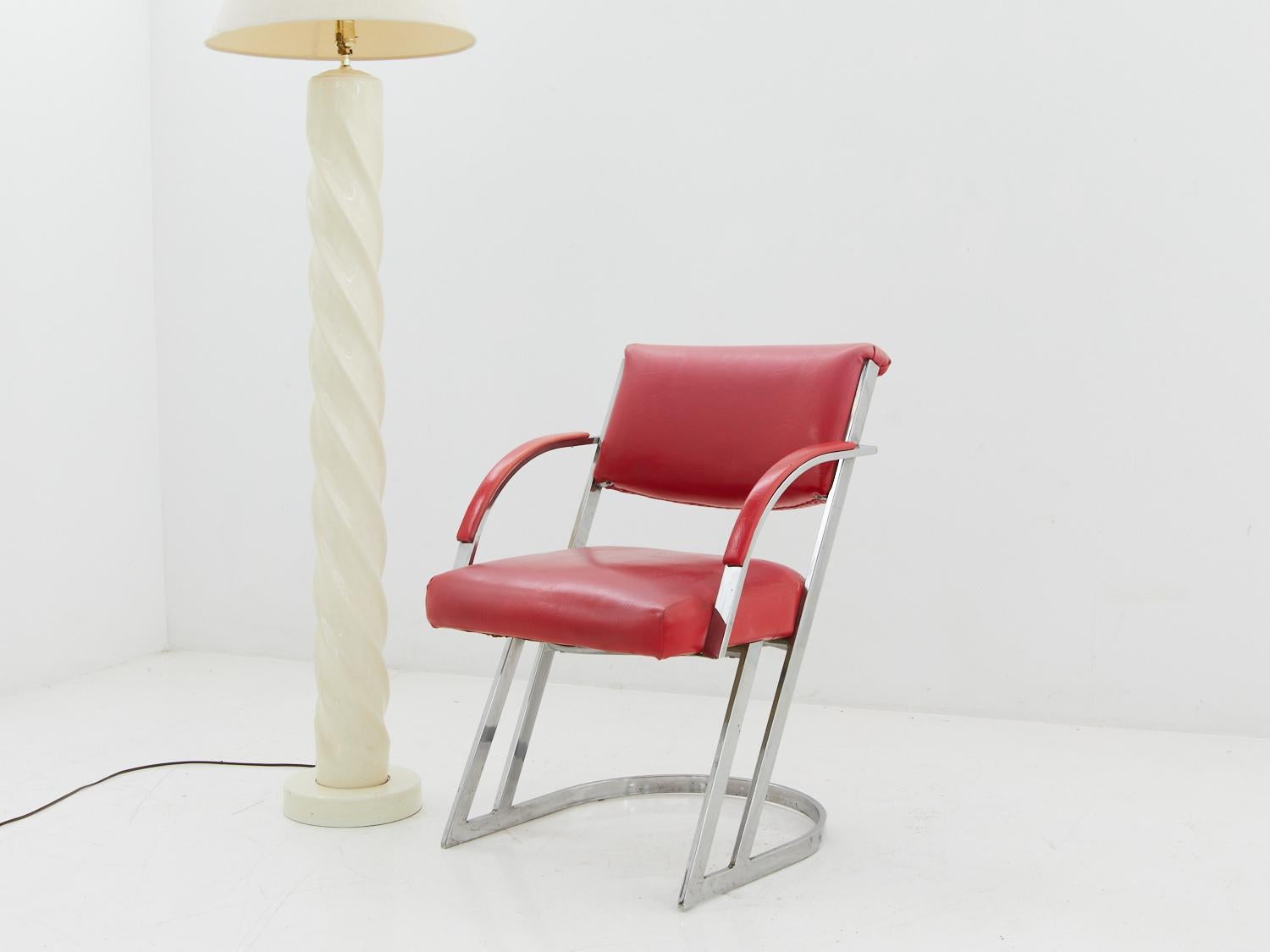 Chaise en vinyle chromé et rose de style Cal-Style, années 1980 en vente 2