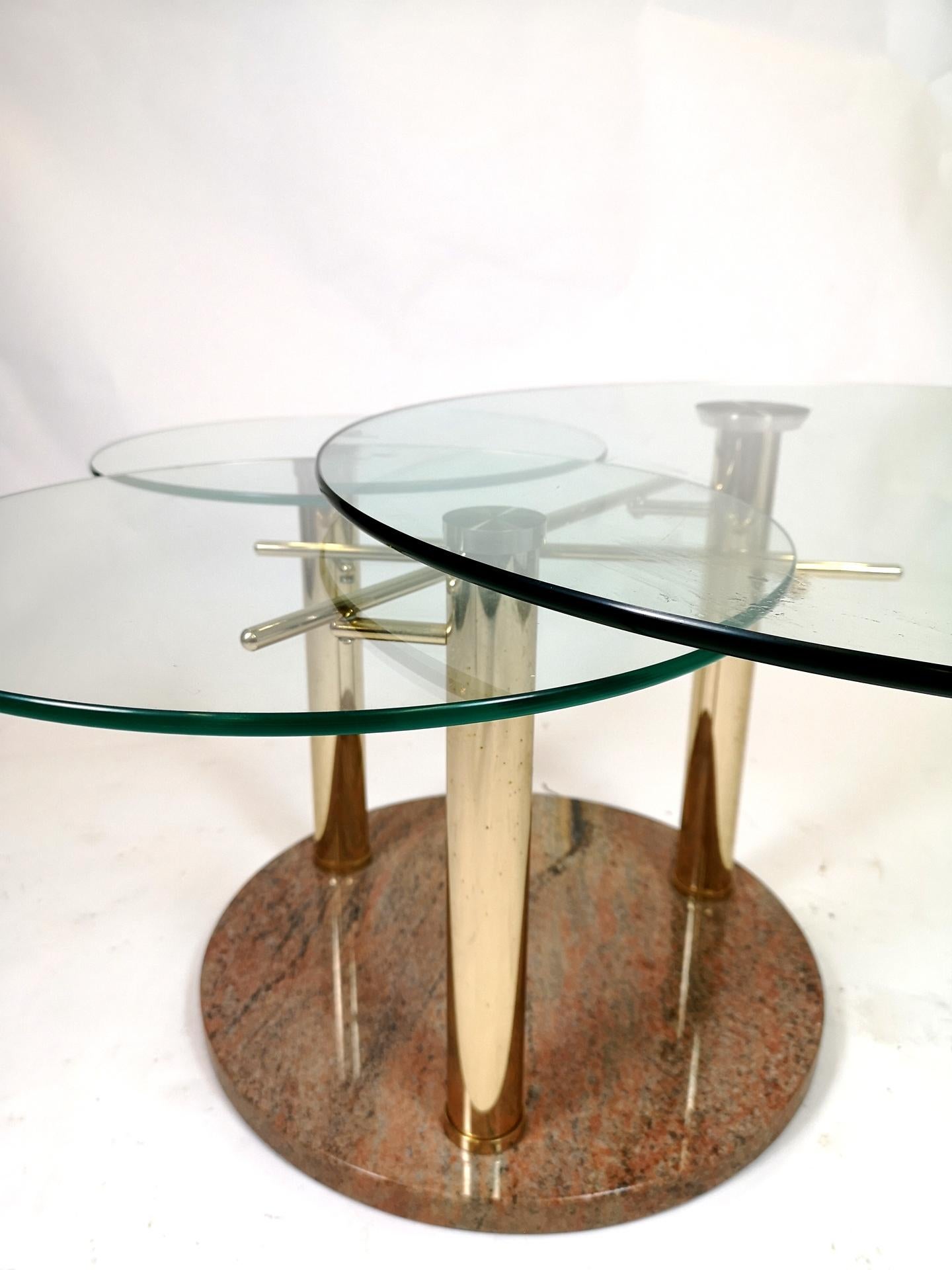 Late 20th Century Chrome-Plated Adjustable Glass Coffee Table with Three Shelves on a Marble Stand