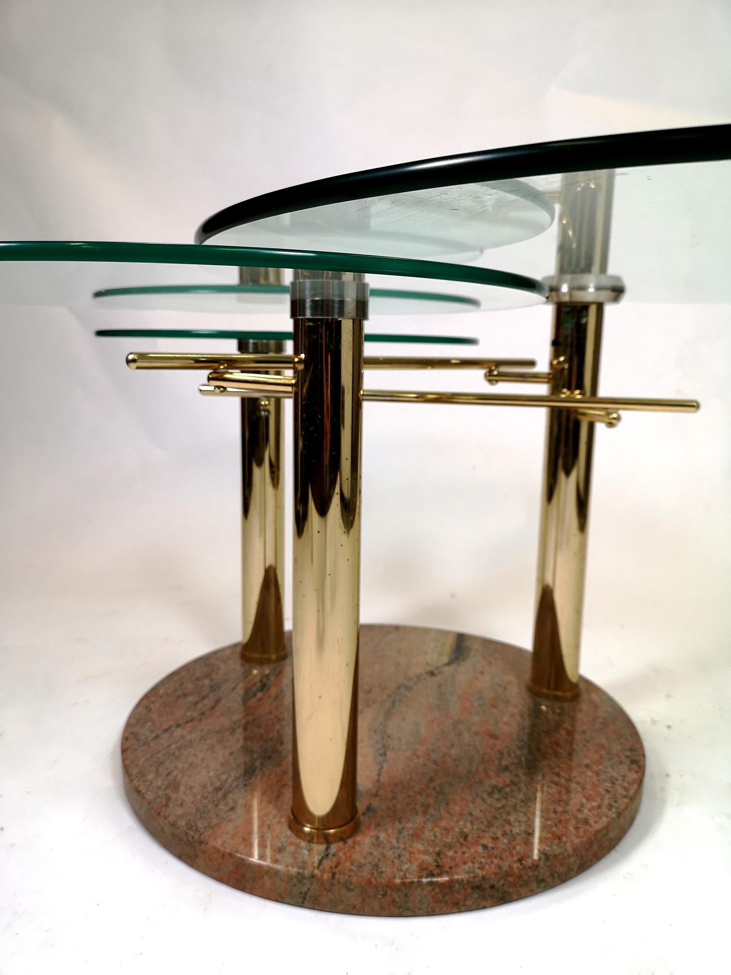 Chrome-Plated Adjustable Glass Coffee Table with Three Shelves on a Marble Stand 1