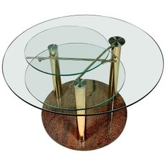 Chrome-Plated Adjustable Glass Coffee Table with Three Shelves on a Marble Stand