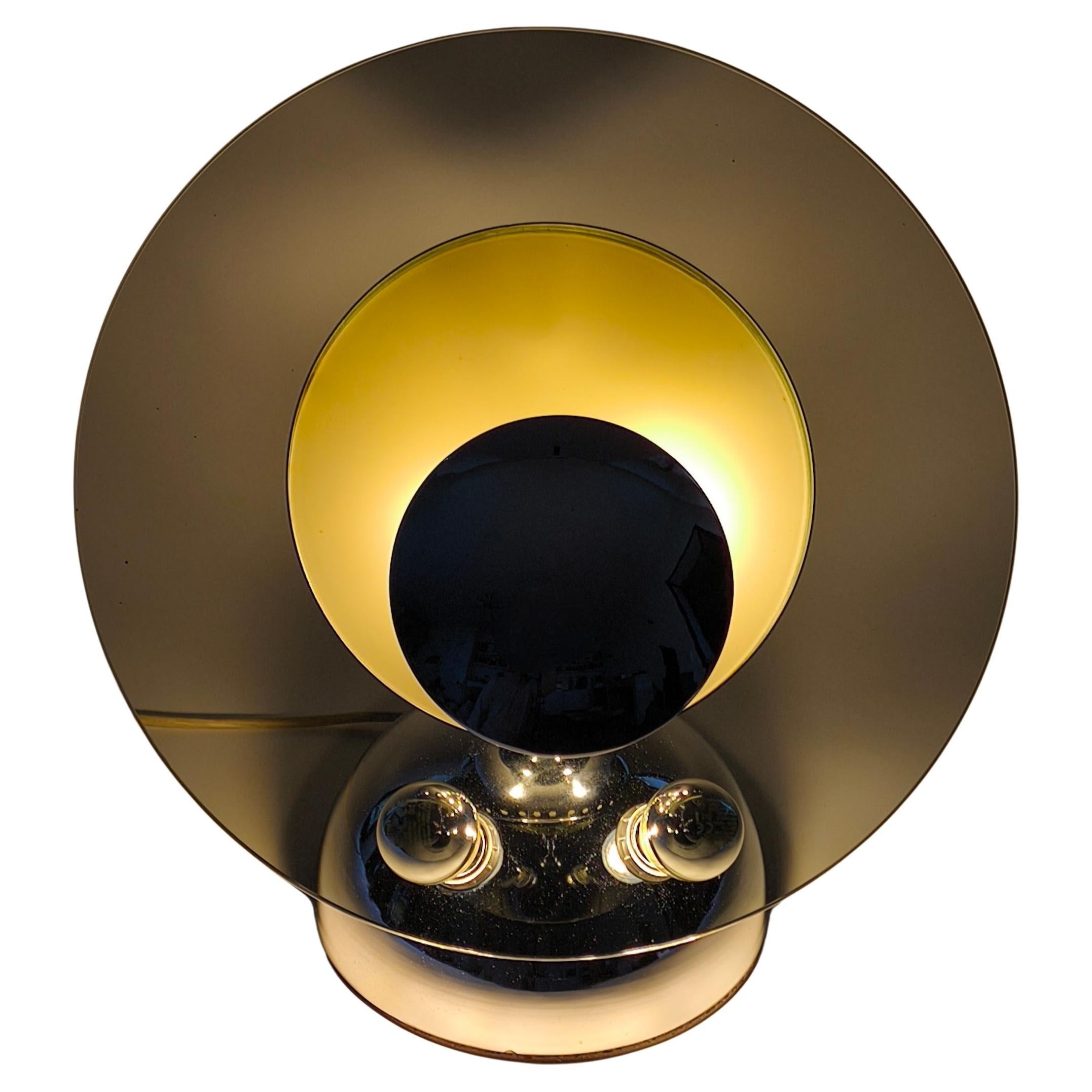 Chrome-plated aluminium table lamp with smoked glass disc, 1980s, Italy For Sale