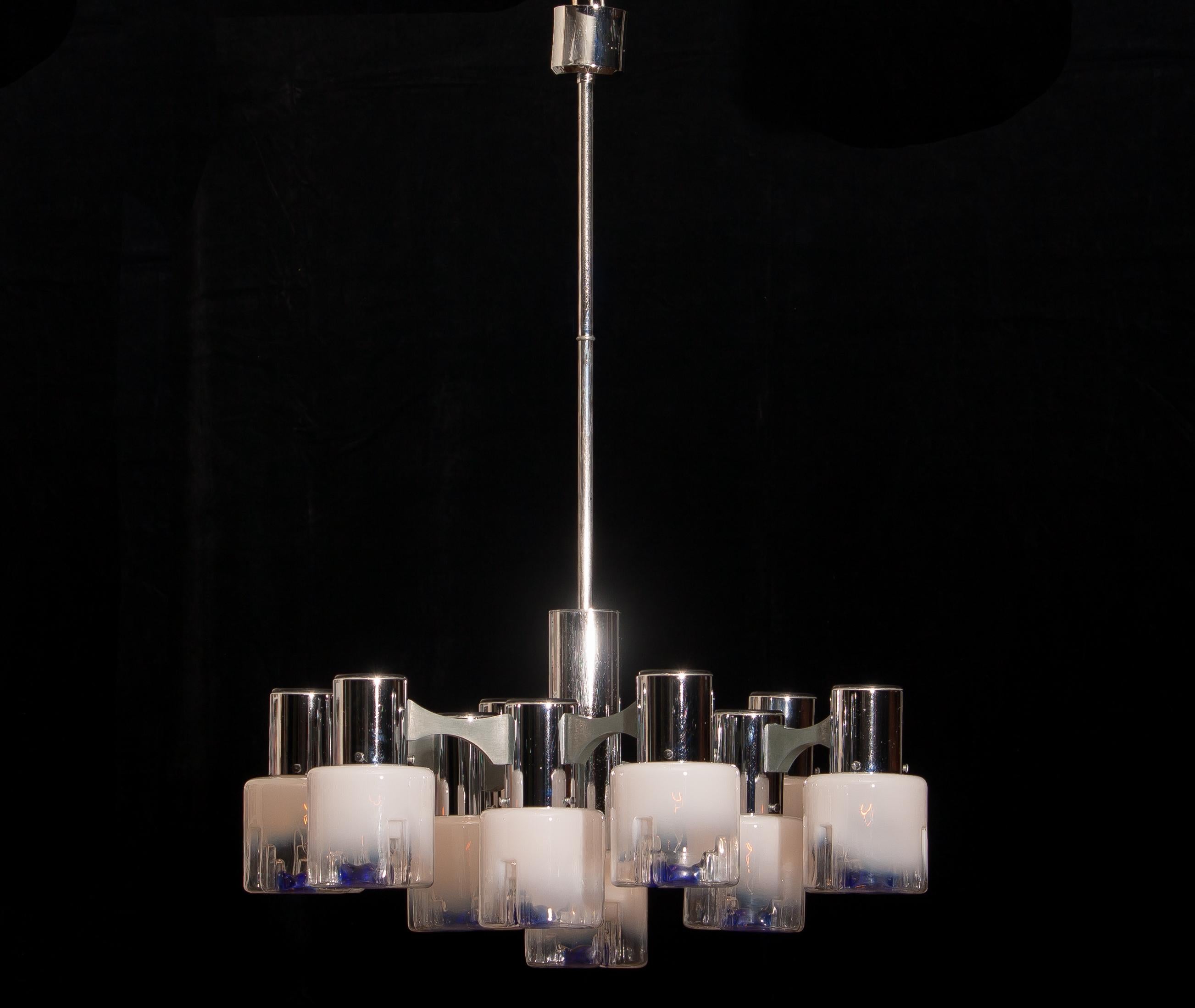 Chrome-Plated and Brushed Steel Murano Crystal Chandelier by Mazzega, 1970 1