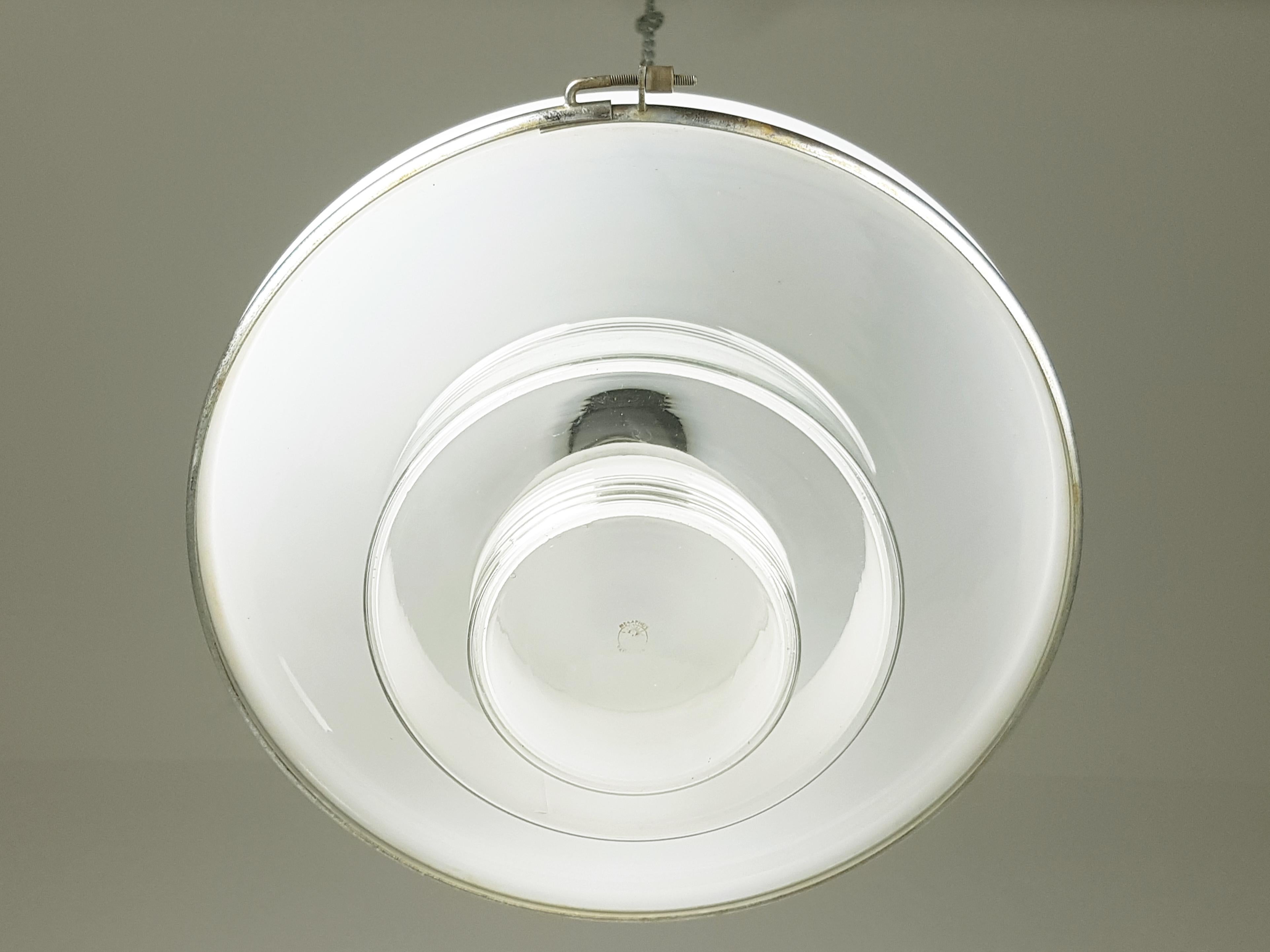 Bauhaus Chrome-Plated and Opaline Glass 1930s Pendant Lamp by Otto Müller for Megaphos For Sale