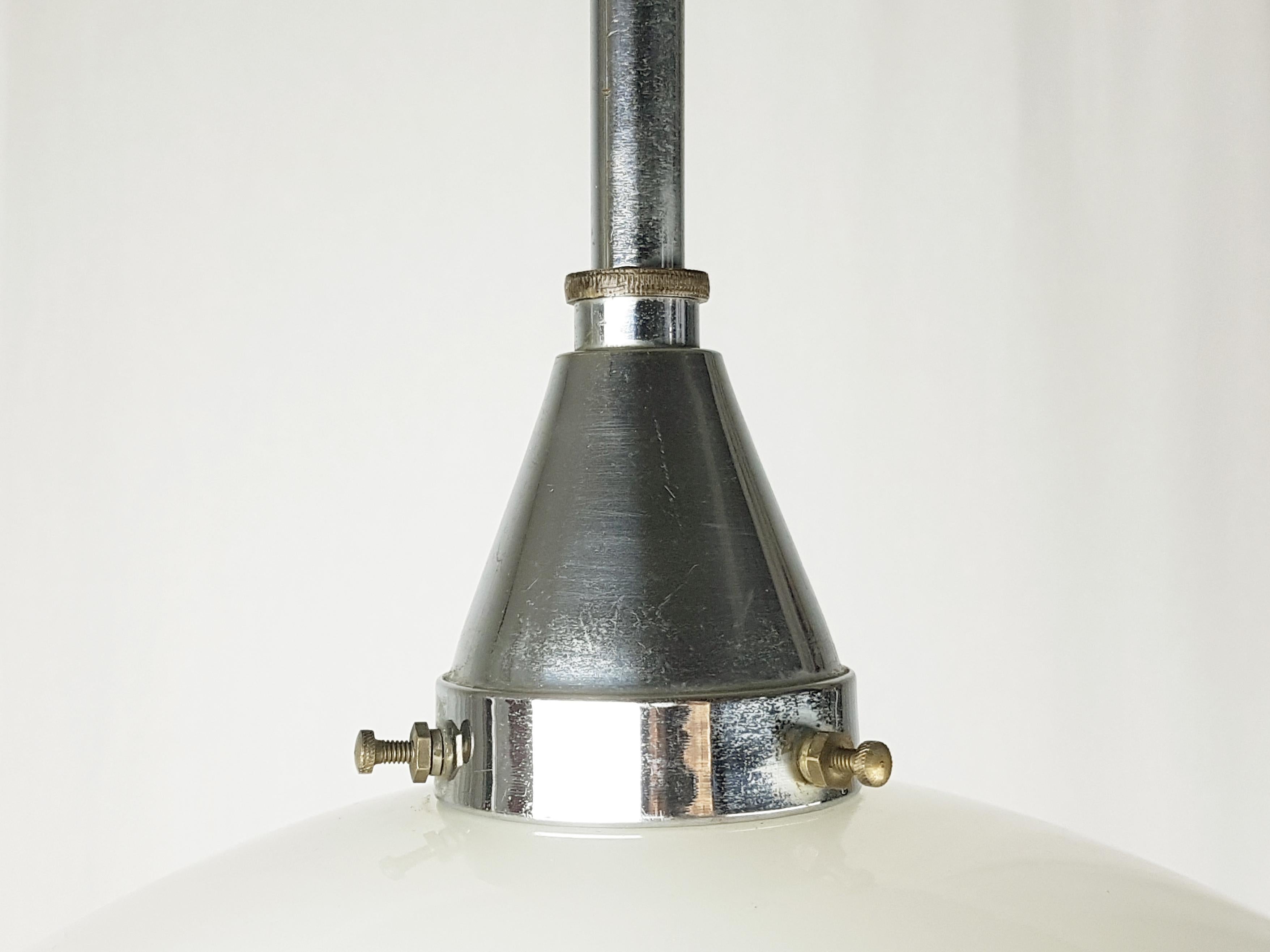 Mid-20th Century Chrome-Plated and Opaline Glass 1930s Pendant Lamp by Otto Müller for Megaphos For Sale