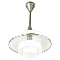 Chrome-Plated and Opaline Glass 1930s Pendant Lamp by Otto Müller for Megaphos