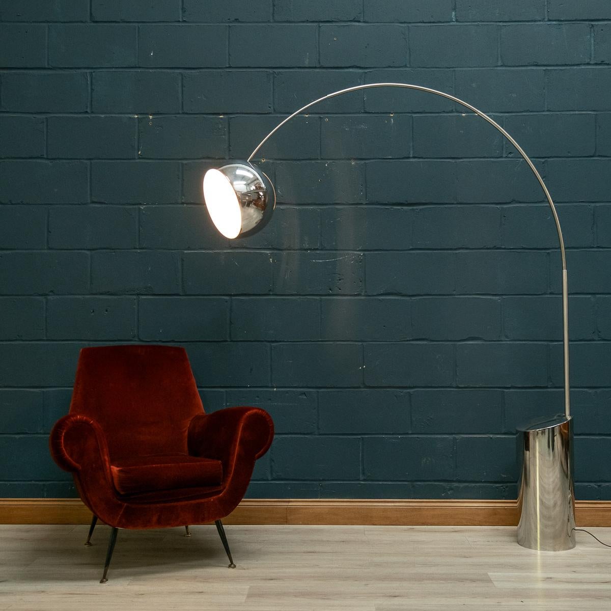 Chrome Plated Arc Floor Lamp By Goffredo Reggiani, Italy, c.1970 In Good Condition In Royal Tunbridge Wells, Kent