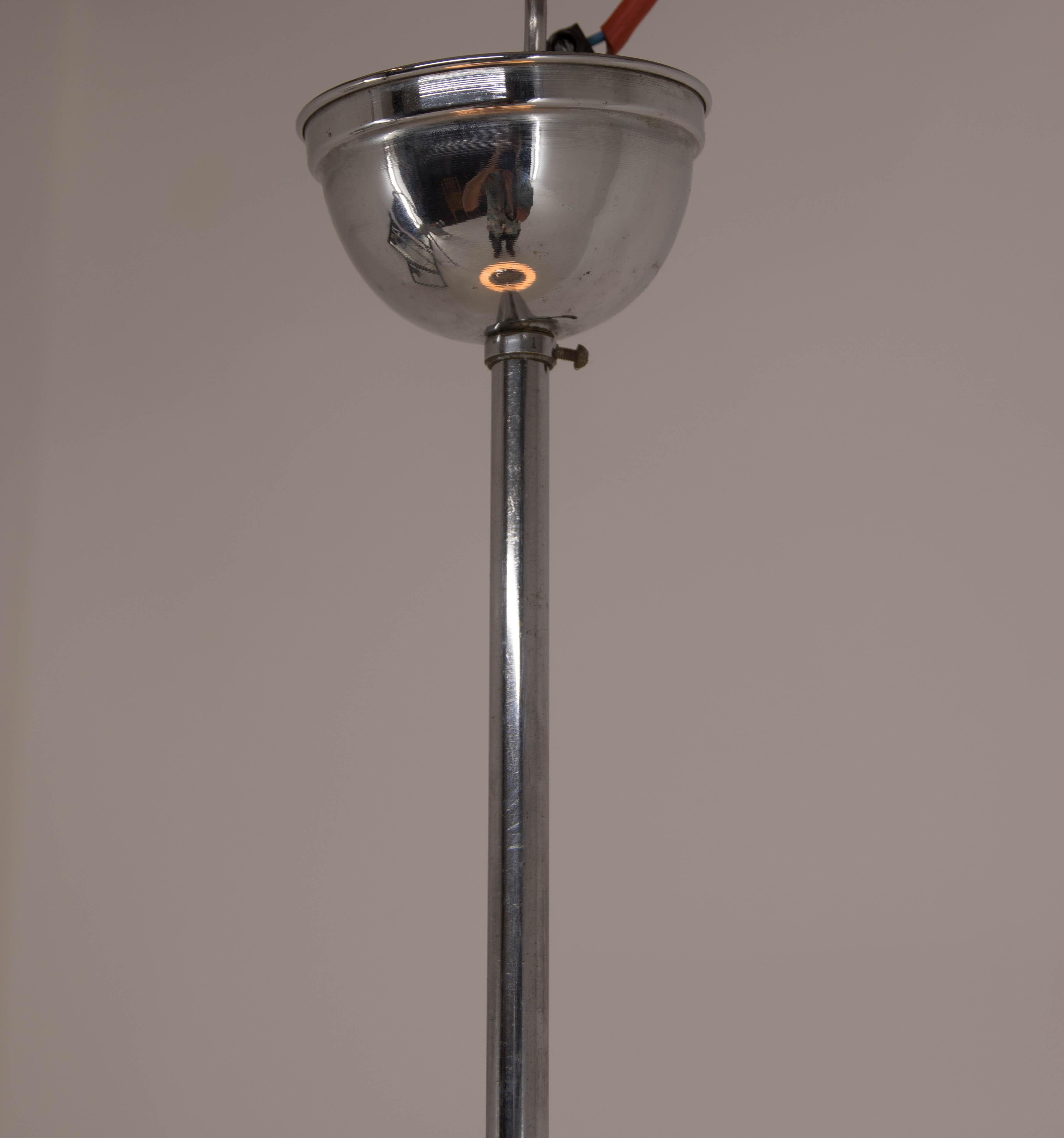Chrome-Plated Bauhaus Minimalistic Chandelier by Franta Anyz, Type 5878, 1930s In Good Condition For Sale In Praha, CZ
