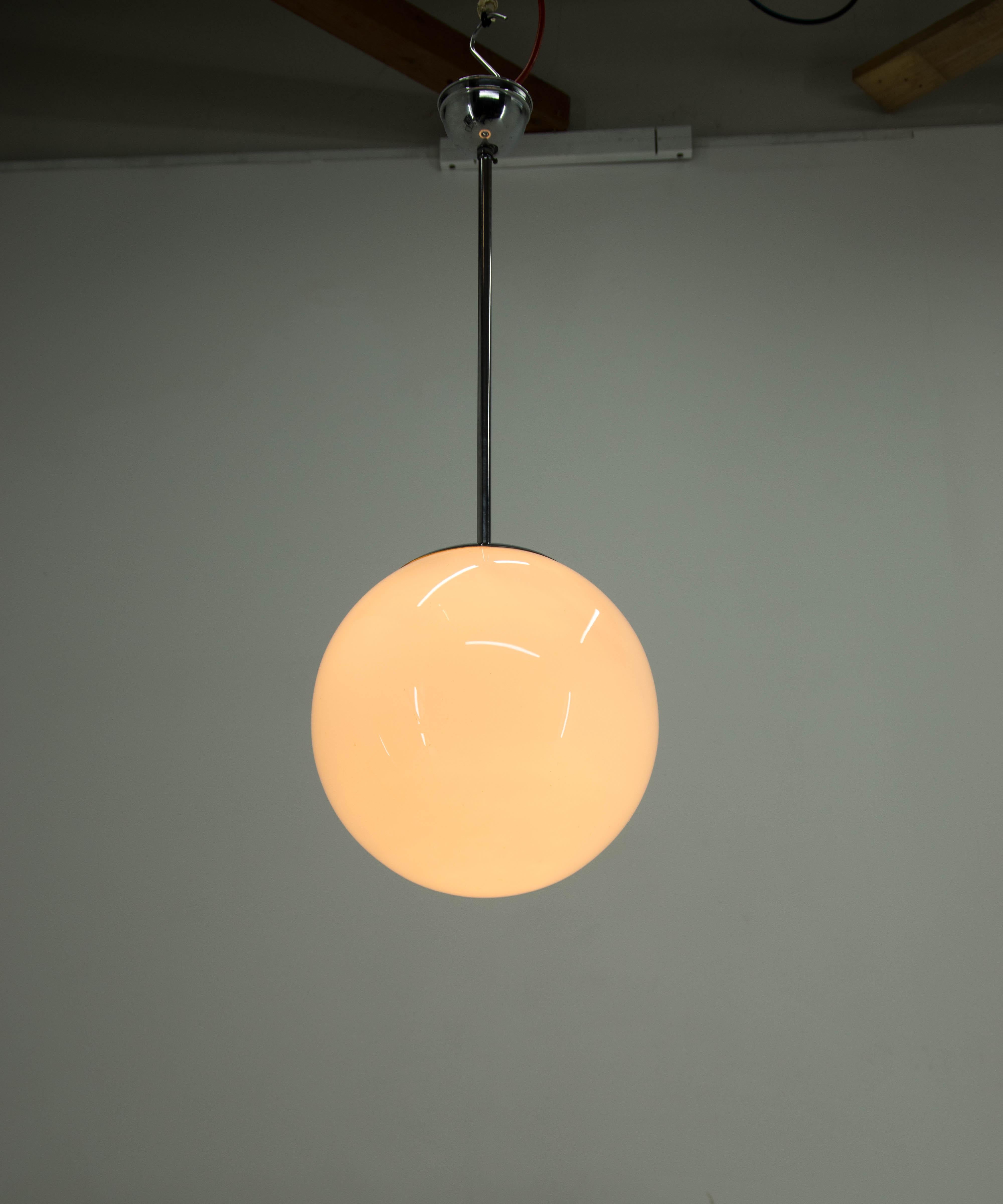 Glass Chrome-Plated Bauhaus Minimalistic Chandelier by Franta Anyz, Type 5878, 1930s For Sale