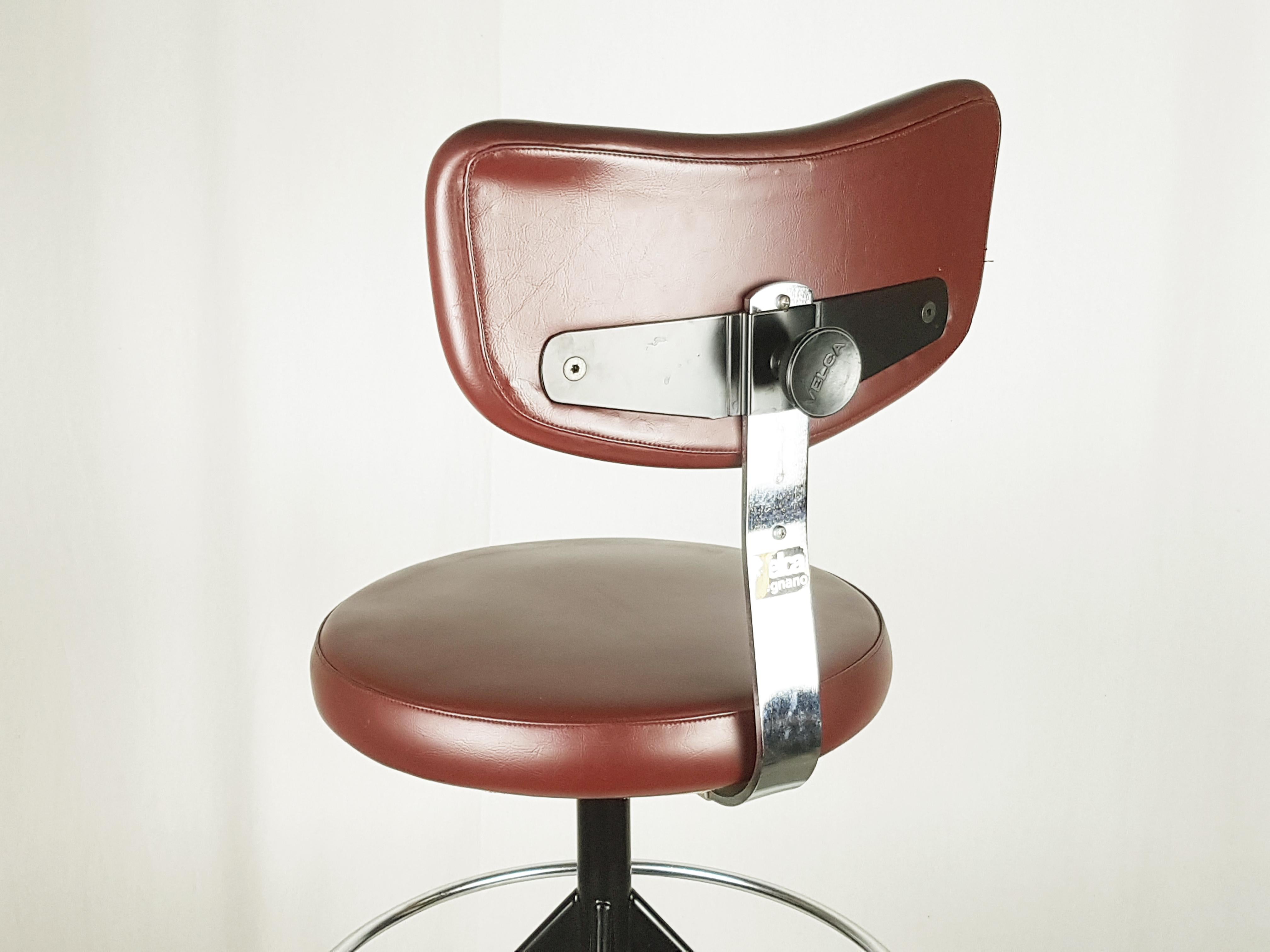 Space Age Chrome Plated & Black Metal Burgundy Skay 1960/70s Stools by Velca For Sale
