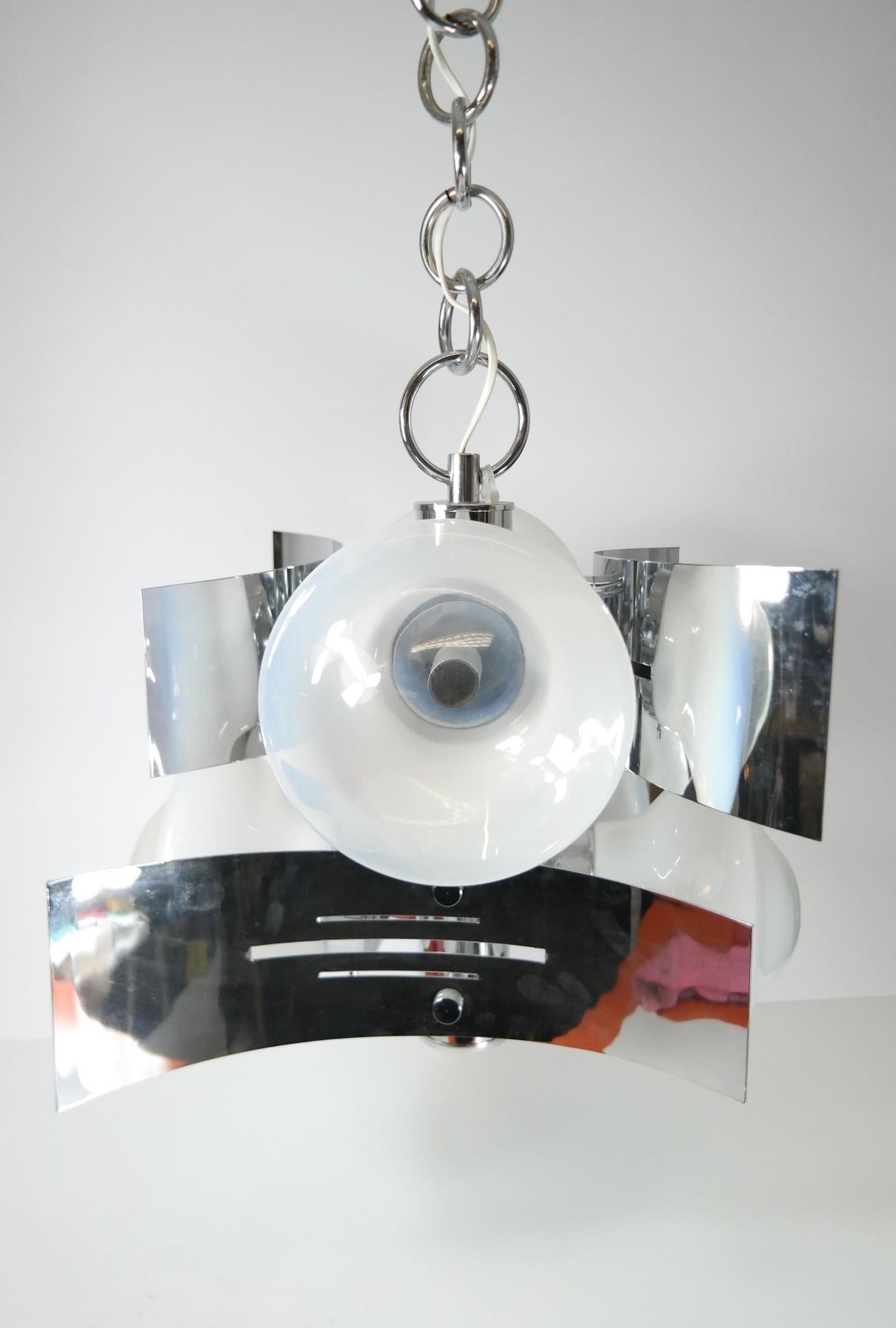Chrome Plated Chandelier with Hand Blown Glass shades, 1970s 9