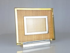 Chrome-Plated & Gilt Metal, Glass & Vienna Straw 1970s Picture Frames, Set of 2
