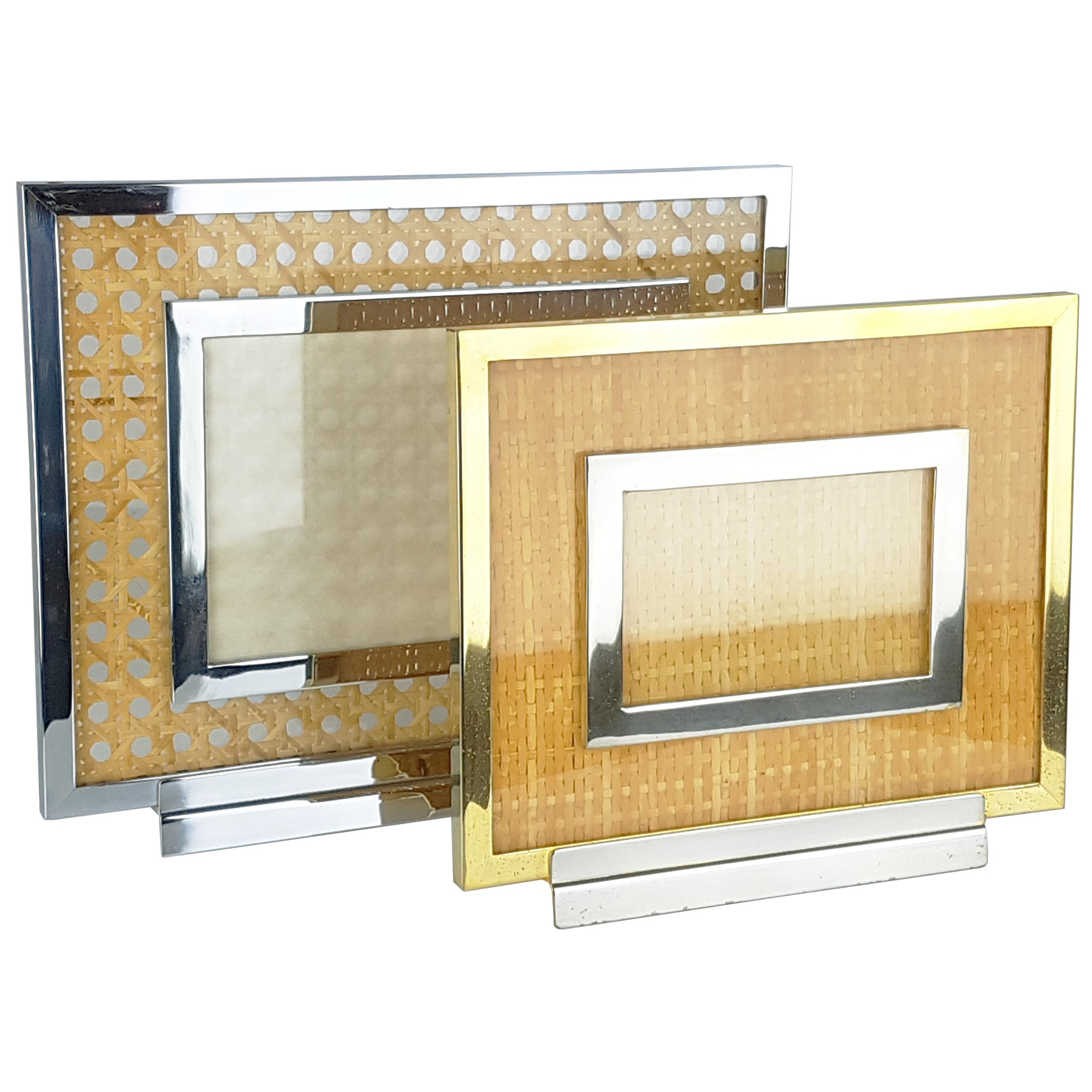 ChromePlated and Gilt Metal, Glass and Vienna Straw 1970s Picture