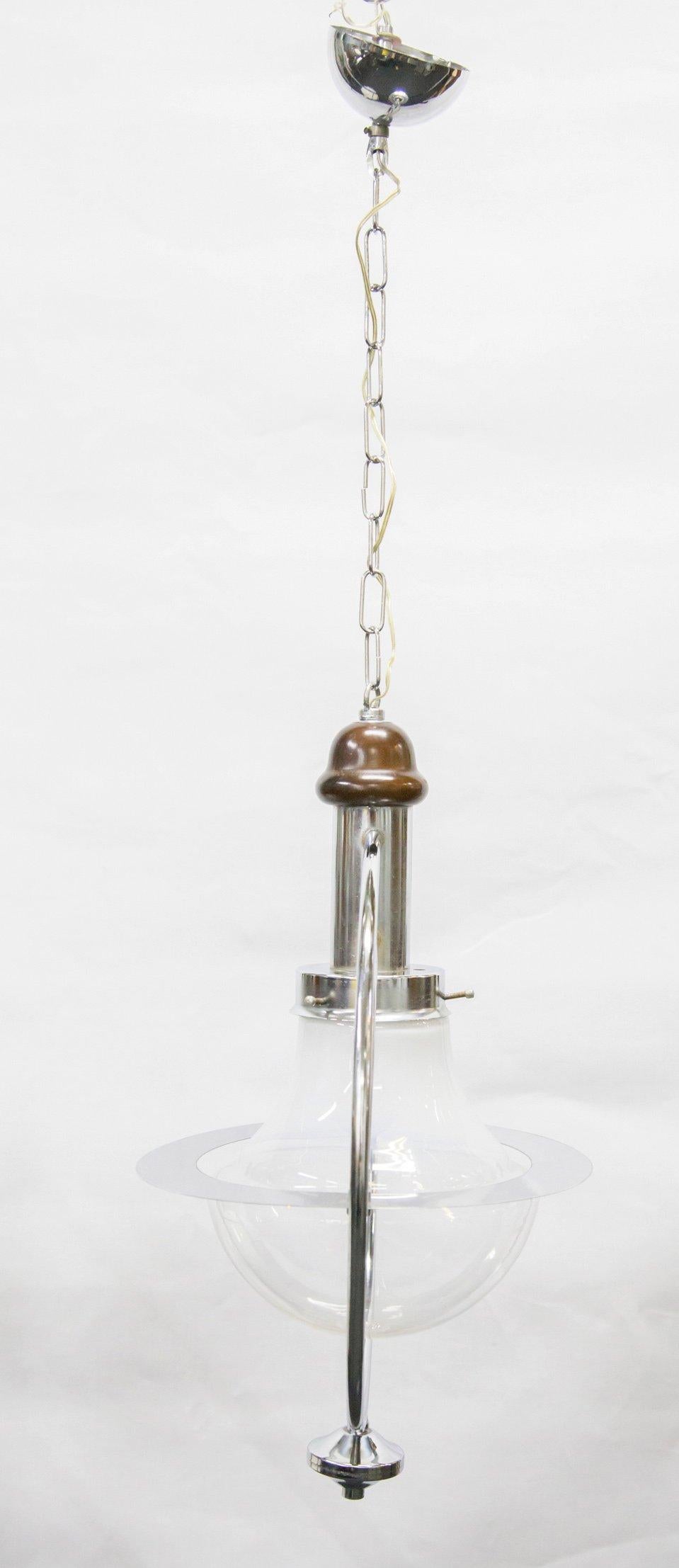 Modern Chrome-Plated Glass Pendant Lamp, 1960s