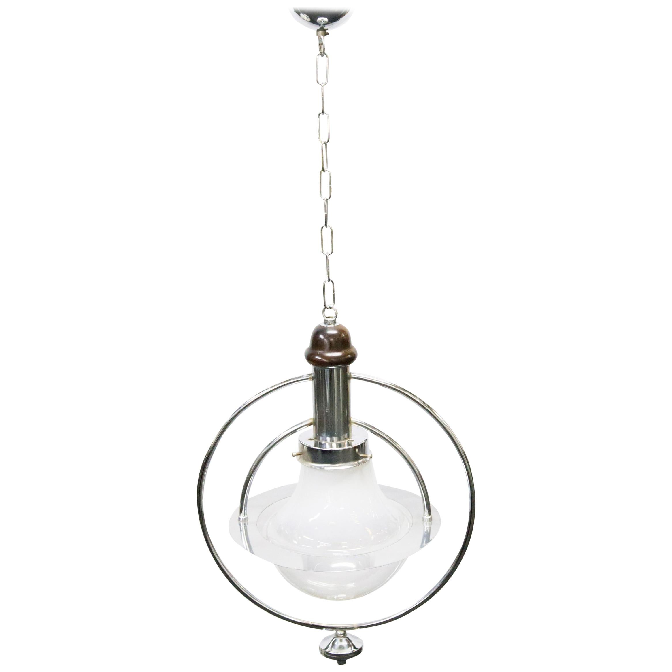 Chrome-Plated Glass Pendant Lamp, 1960s