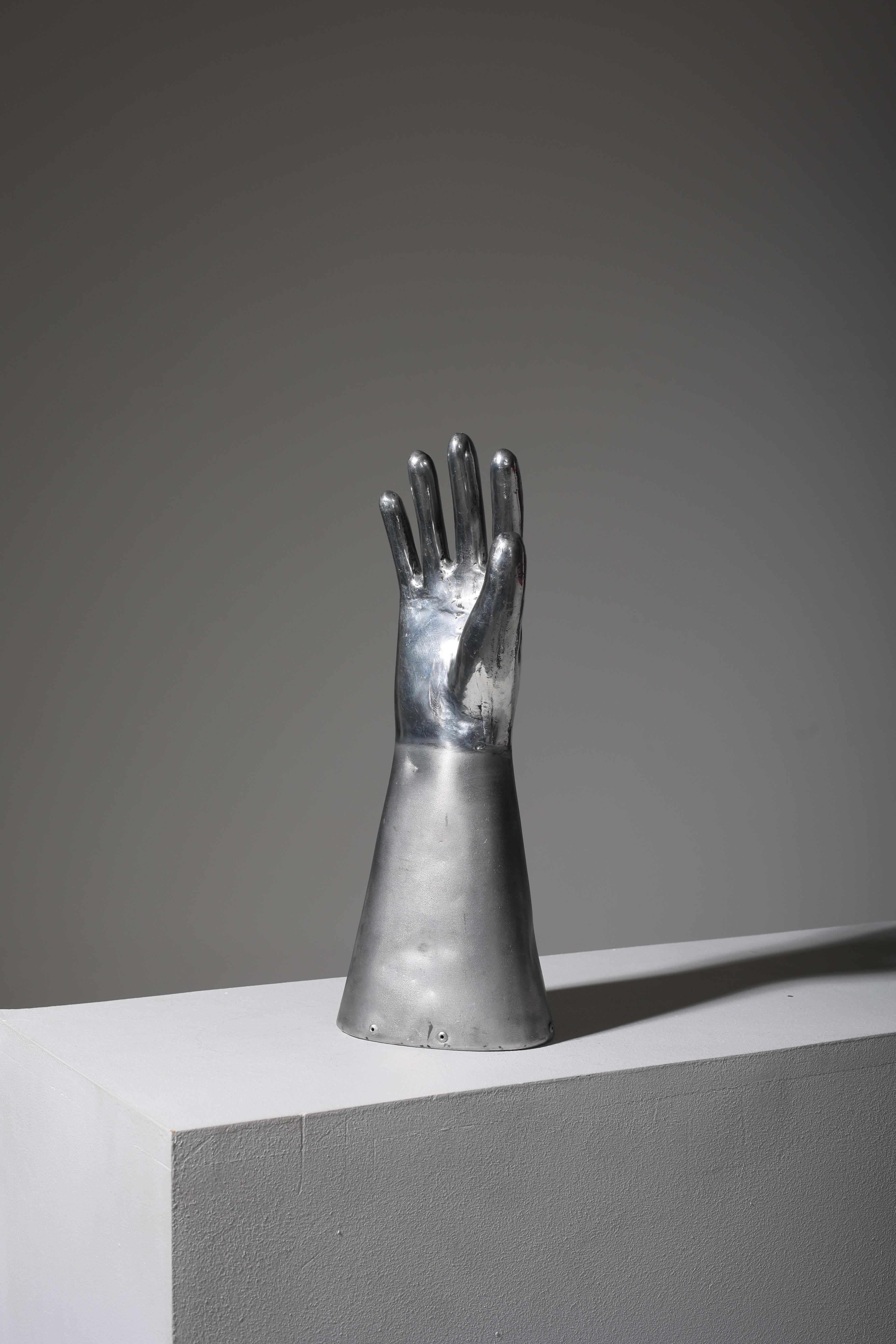Chromed Metal Hand Sculpture, Vintage Glove Molds. Signed On The Base. Lp3590-Lp3591-Lp3592-Lp3593-Lp3594-Lp3595
