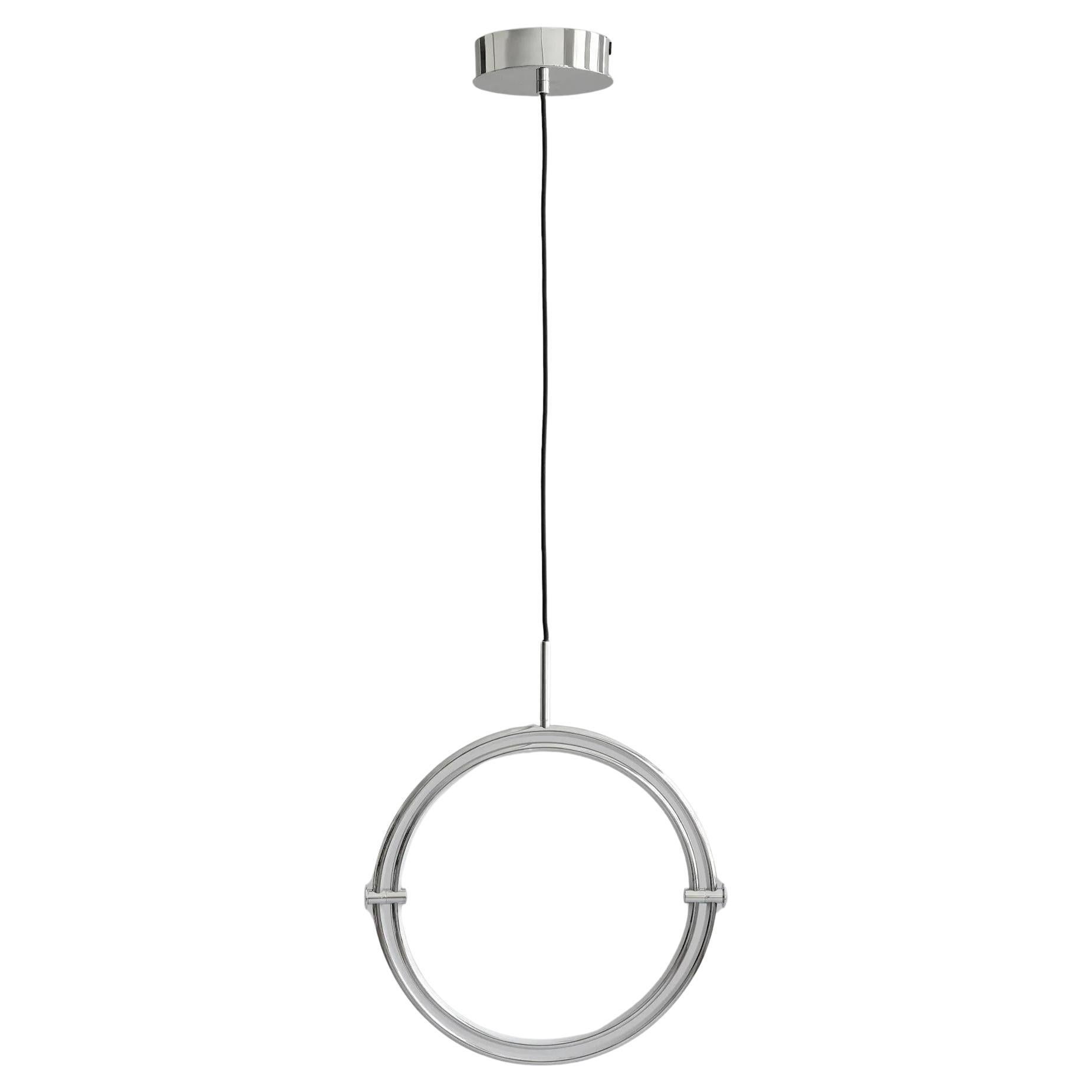 Lámpara Colgante de Metal Cromado y Acrílico, Obra de Arte Contemporáneo.