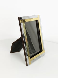 Bilderrahmen aus verchromtem Metall, Messing und braunem Samt, 1970er Jahre