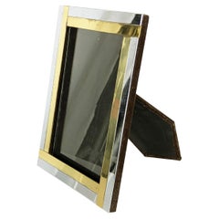 Chrome Plated Metal, Brass & Brown Velvet Picture Frame, 1970s