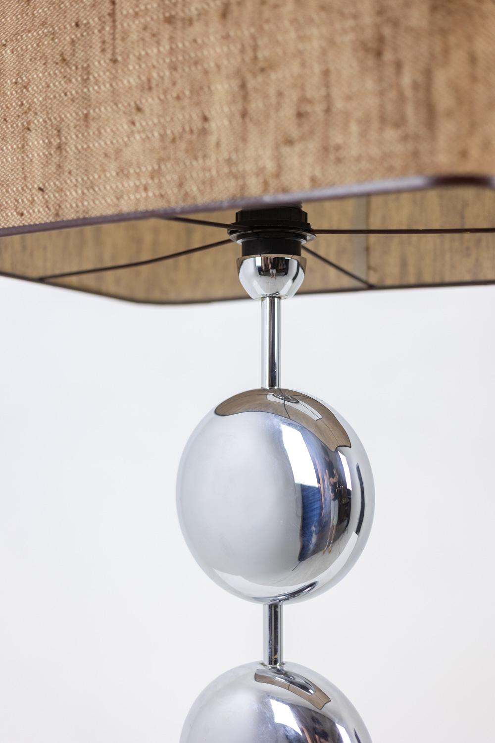 Polished Chrome-plated metal lamp. Signed Chalier Paris. Circa 1970 For Sale