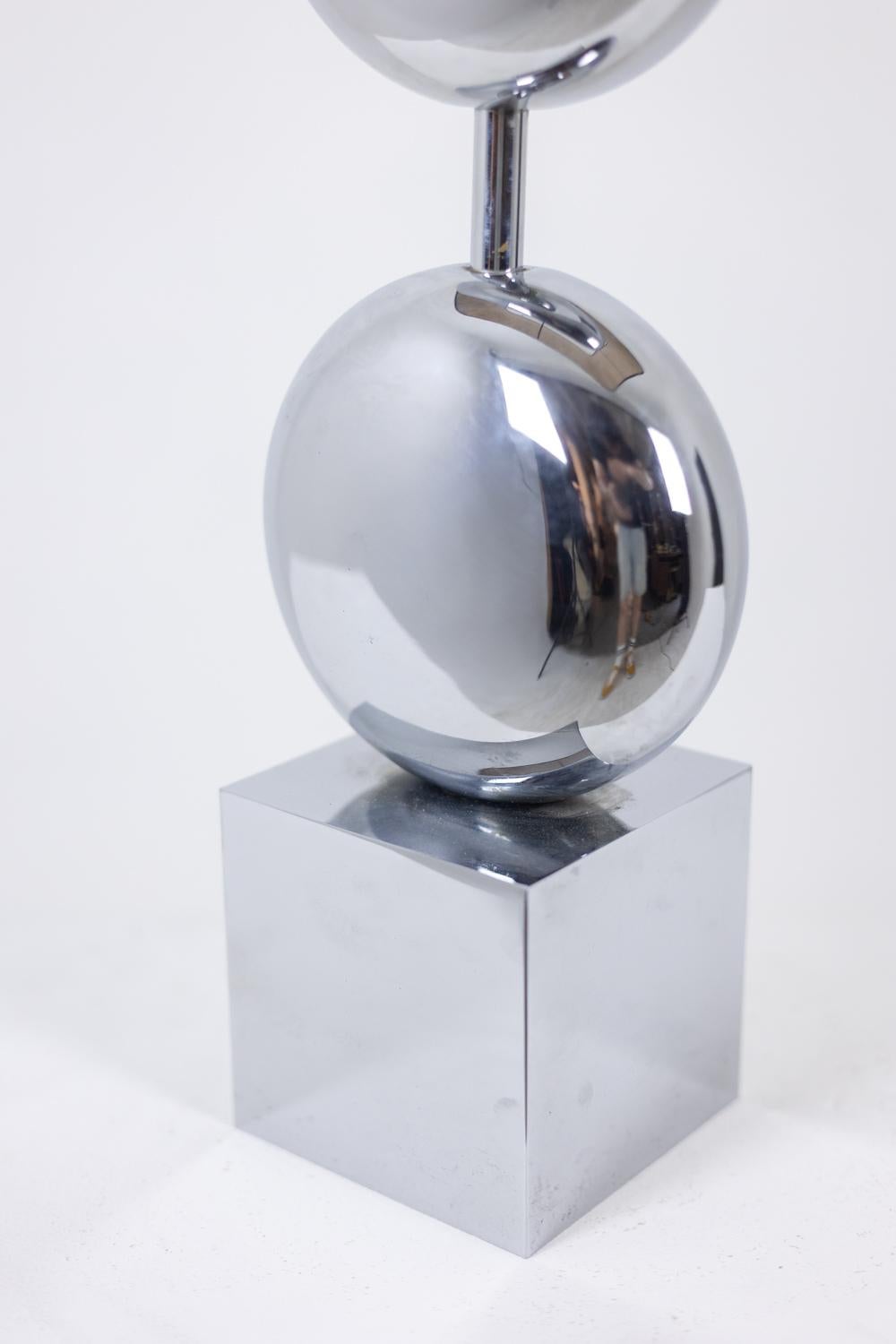 Chrome-plated metal lamp. Signed Chalier Paris. Circa 1970 In Good Condition For Sale In Saint-Ouen, FR
