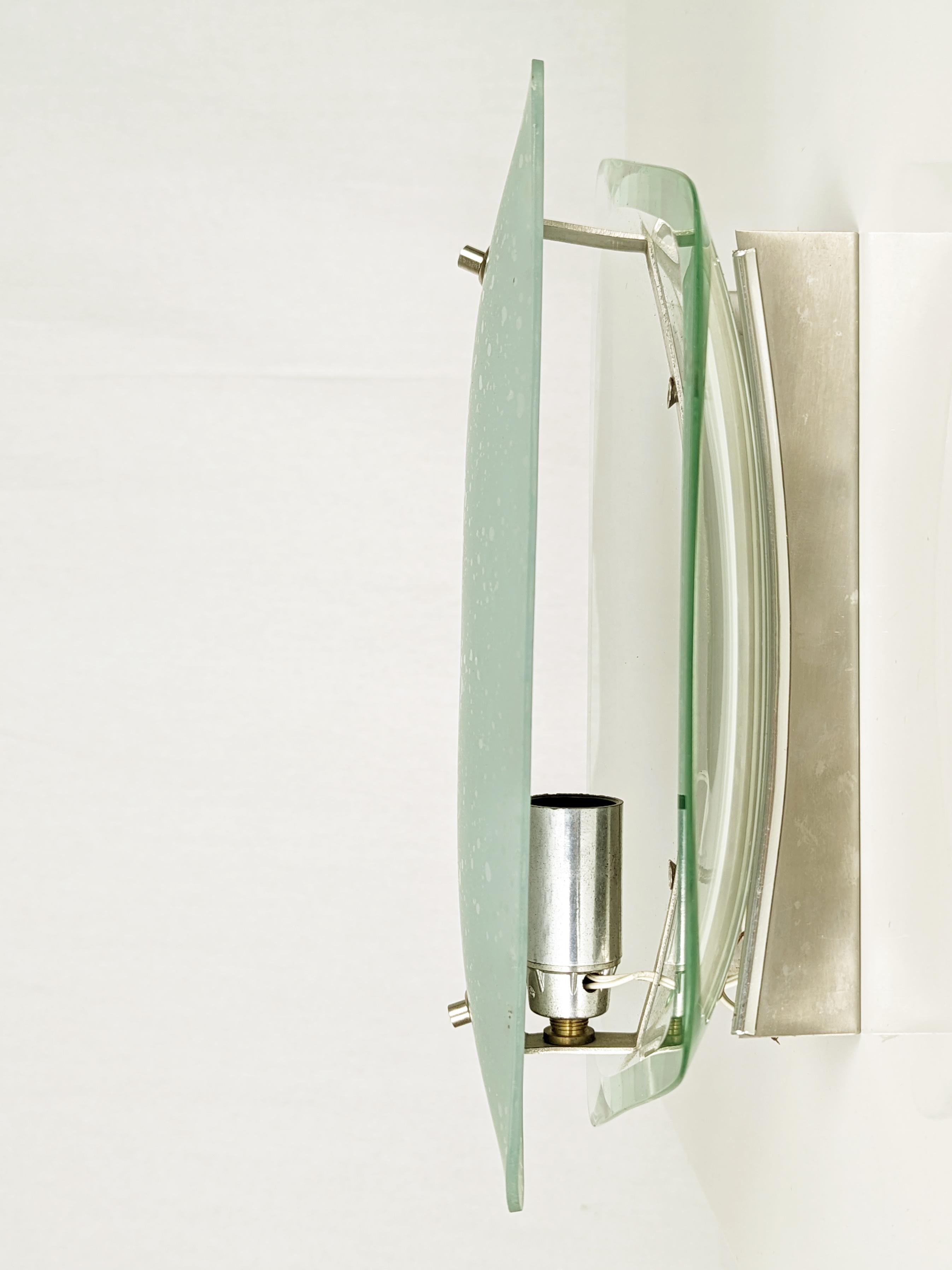 Mid-20th Century Chrome plated metal, sandblasted & grinded glass 1960s sconce